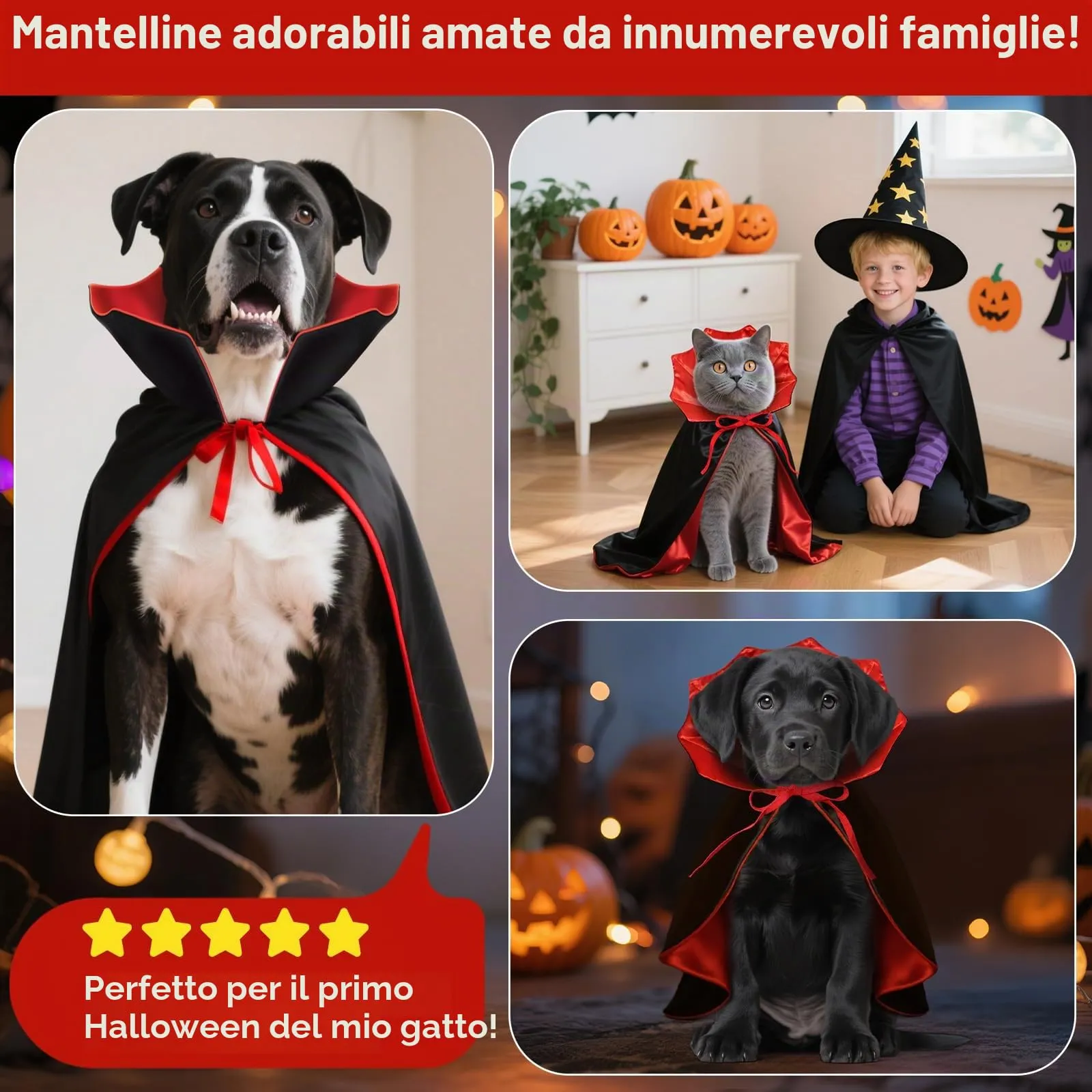 HSSPYY - Mantello di Halloween per Cani, Mantello da Vampiro Regolabile in Rosso/Nero per Cani di Taglia Grande, Doppia Fissazione (Collare + Cinturino per il Petto) - immagine 8