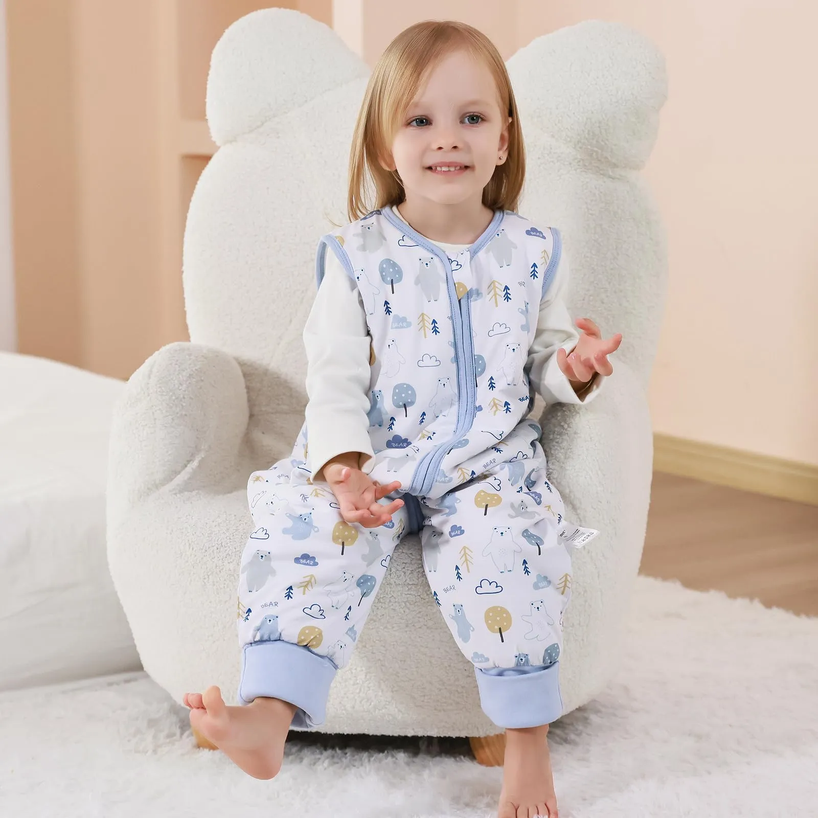 ToyaTec Sacco nanna con piedi, 2,5 Tog, super morbido, realizzato in rayon di bambù, per bambini, in fibra di bambù, per l'inverno, per l'autunno e l'inverno (orsi, 100cm (3-5 Jahre)) - immagine 2