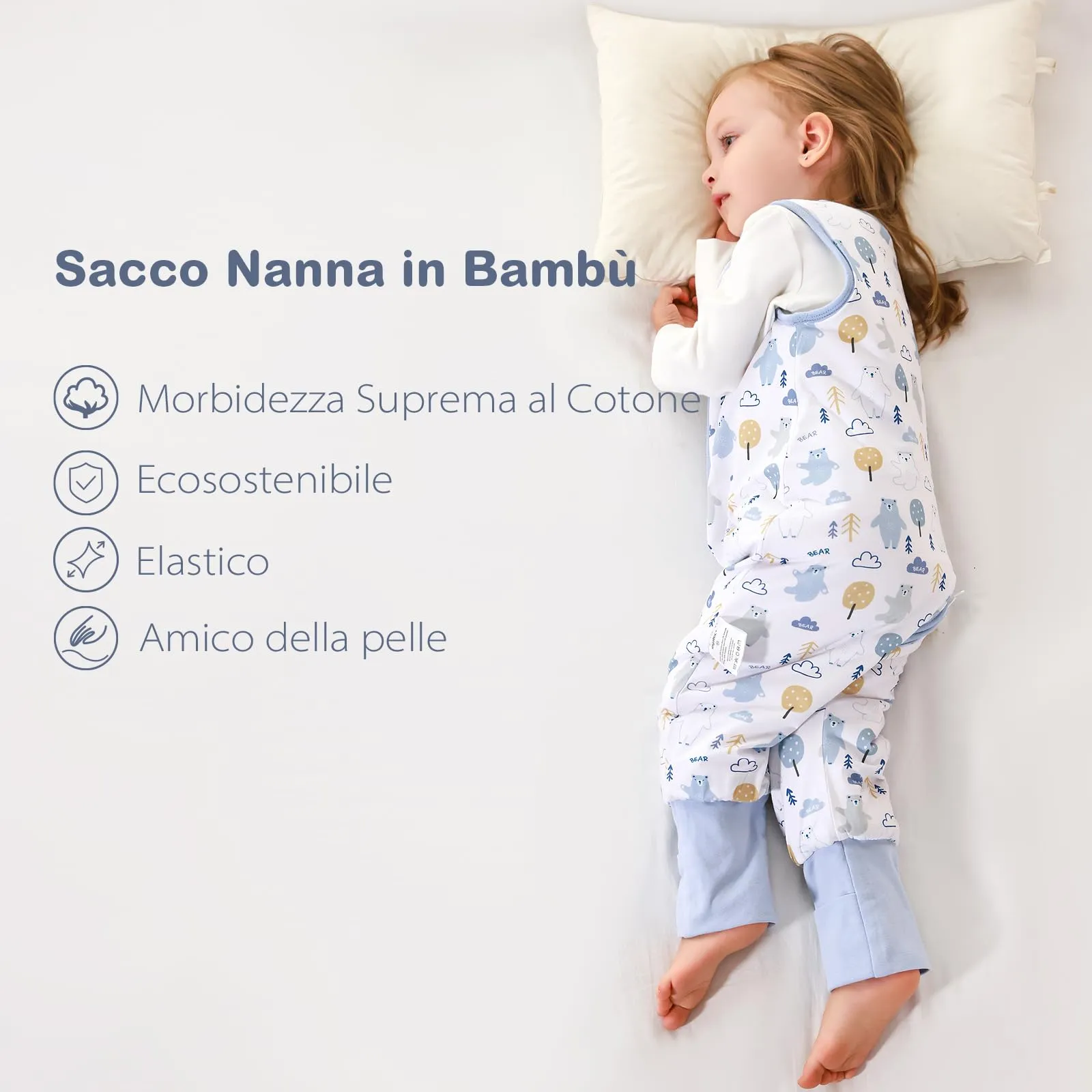 ToyaTec Sacco nanna con piedi, 2,5 Tog, super morbido, realizzato in rayon di bambù, per bambini, in fibra di bambù, per l'inverno, per l'autunno e l'inverno (orsi, 70cm (6-18 Mesi)) - immagine 5