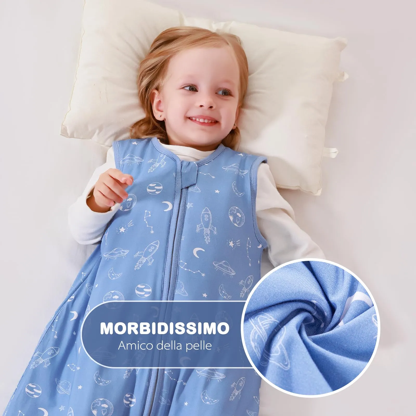 ToyaTec Sacco nanna con piedini, 2,5 Tog, super morbido, realizzato in rayon di bambù, per bambini, in fibra di bambù, per l'inverno, per l'autunno e l'inverno, Blu, 80cm (18-36 Mesi) - immagine 6