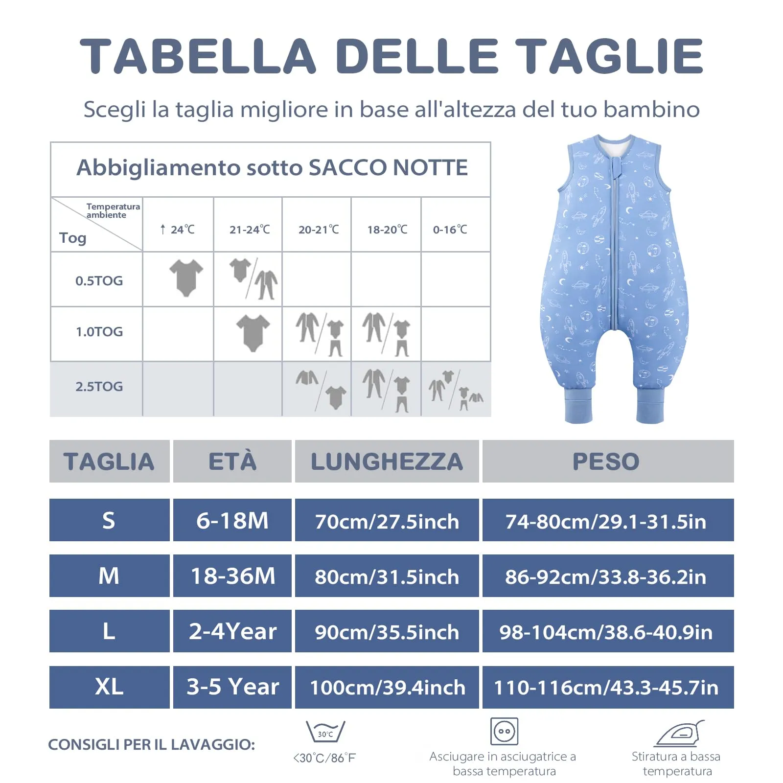 ToyaTec Sacco nanna con piedini, 2,5 Tog, super morbido, realizzato in rayon di bambù, per bambini, in fibra di bambù, per l'inverno, per l'autunno e l'inverno, Blu, 80cm (18-36 Mesi) - immagine 7