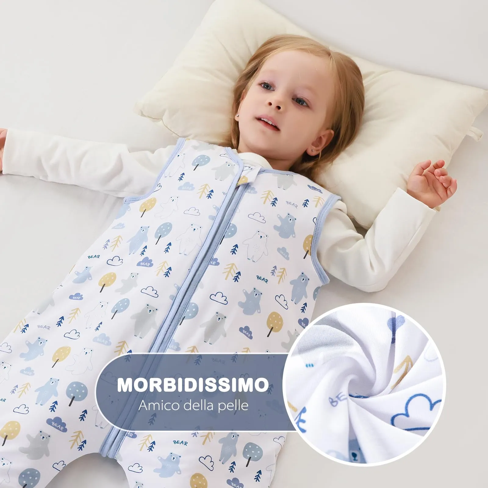 ToyaTec Sacco nanna con piedi, 2,5 Tog, super morbido, realizzato in rayon di bambù, per bambini, in fibra di bambù, per l'inverno, per l'autunno e l'inverno (orsi, 90cm (2-4 Jahre)) - immagine 6