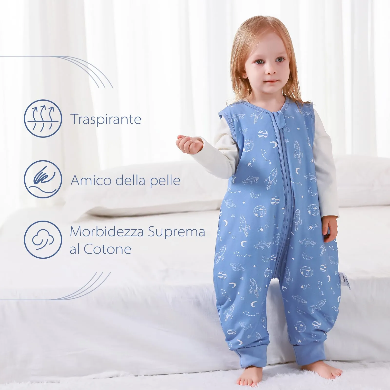ToyaTec Sacco Nanna con Piedini, 2,5 Tog, Super Morbido, Realizzato in Rayon di bambù, per Bambini, in Fibra di bambù, per l'inverno, per l'autunno e l'inverno, Blu, 100cm (3-5 Jahre) - immagine 9