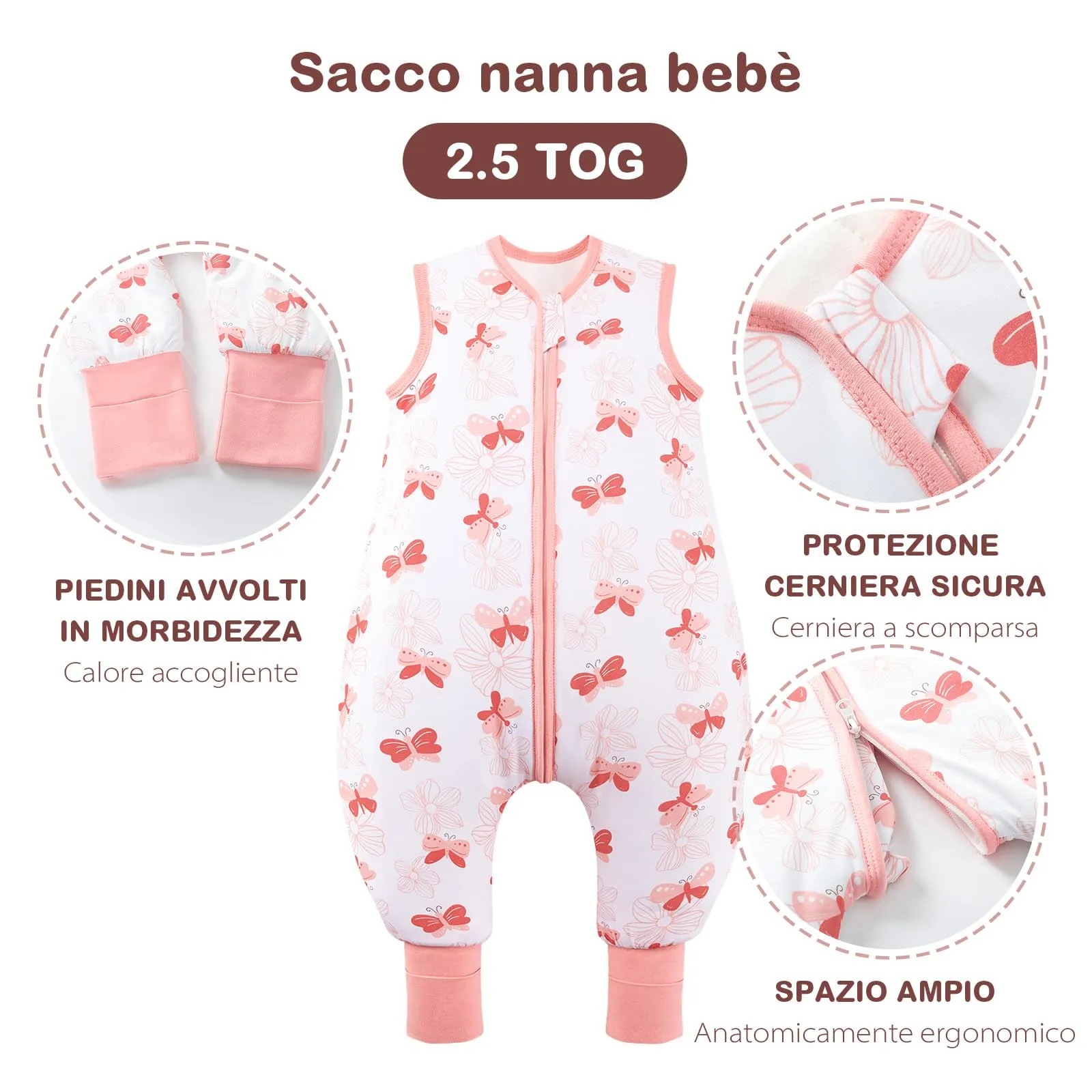 ToyaTec Sacco Nanna con Piedi, 2,5 Tog, Super Morbido, Realizzato in Rayon di bambù, per Bambini, in Fibra di bambù, per l'inverno, per l'autunno e l'inverno (Rosa, 70cm (6-18 Mesi)) - immagine 4