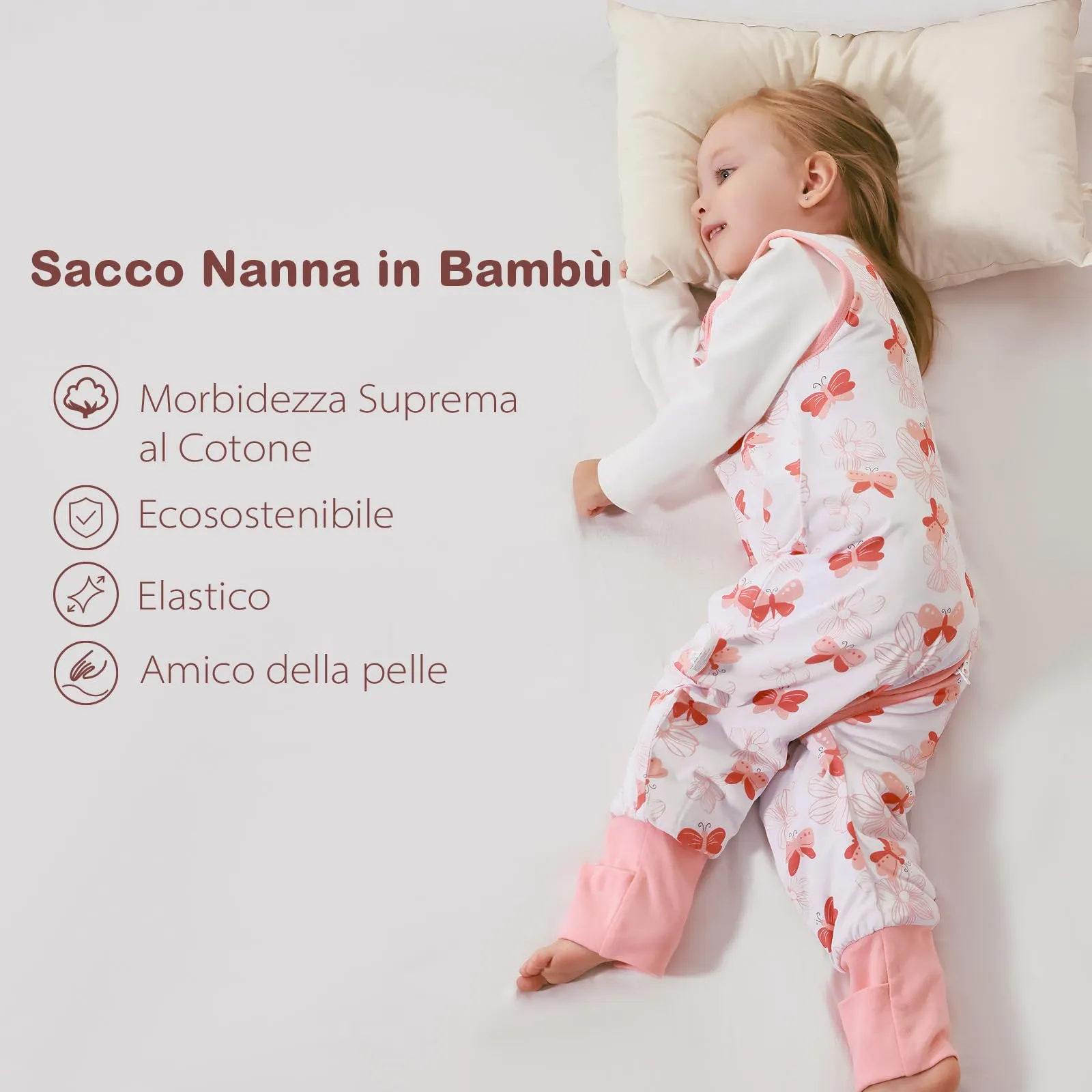 ToyaTec Sacco Nanna con Piedi, 2,5 Tog, Super Morbido, Realizzato in Rayon di bambù, per Bambini, in Fibra di bambù, per l'inverno, per l'autunno e l'inverno (Rosa, 70cm (6-18 Mesi)) - immagine 5