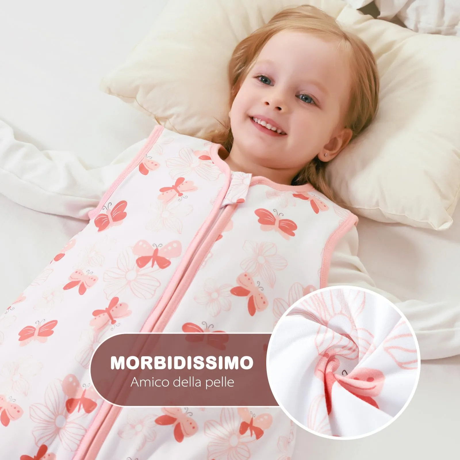 ToyaTec Sacco nanna con piedi, 2,5 Tog, super morbido, realizzato in rayon di bambù, per bambini, in fibra di bambù, per l'inverno, per l'autunno e l'inverno (rosa, 80cm (18-36 Mesi)) - immagine 2