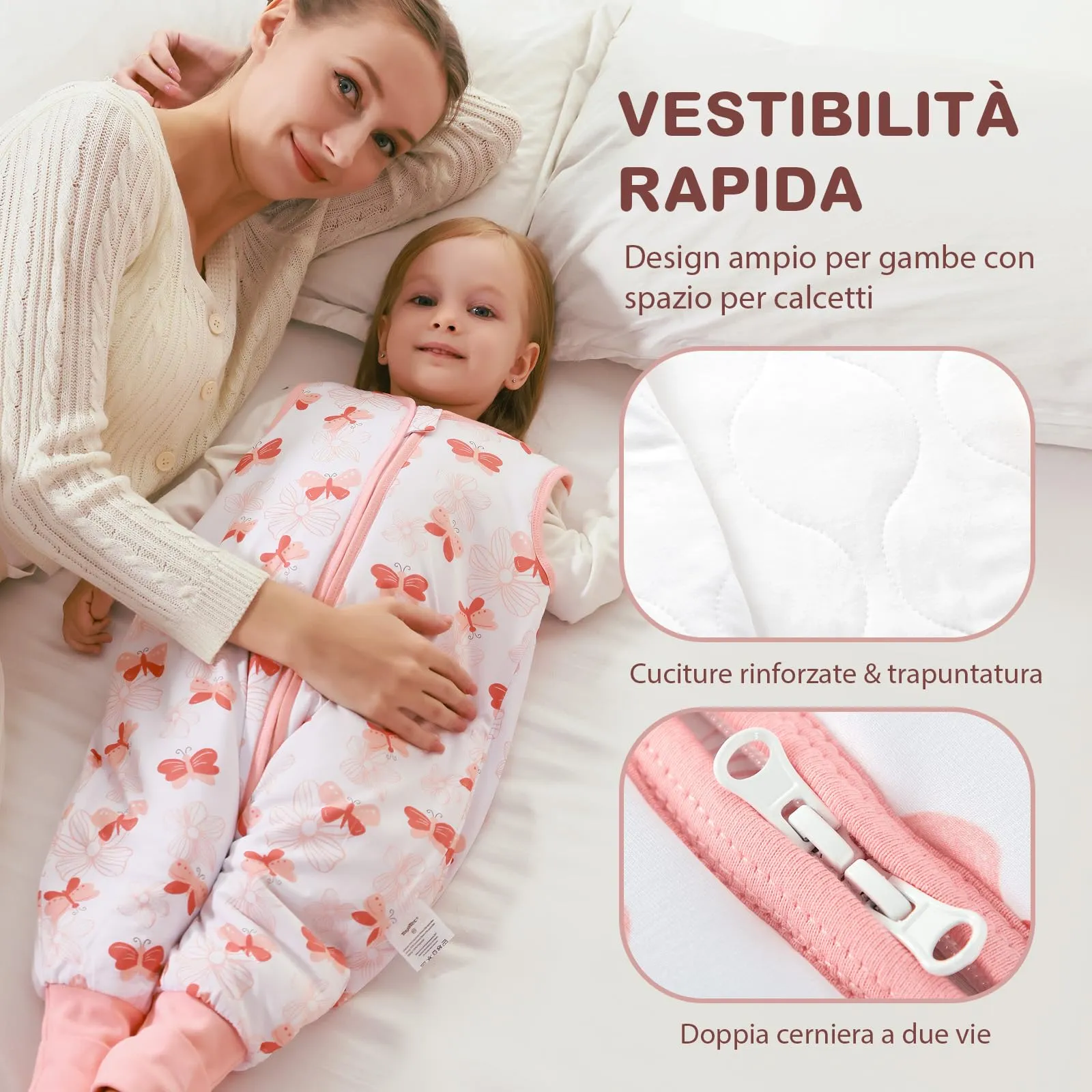 ToyaTec Sacco nanna con piedi, 2,5 Tog, super morbido, realizzato in rayon di bambù, per bambini, in fibra di bambù, per l'inverno, per l'autunno e l'inverno (rosa, 80cm (18-36 Mesi)) - immagine 7