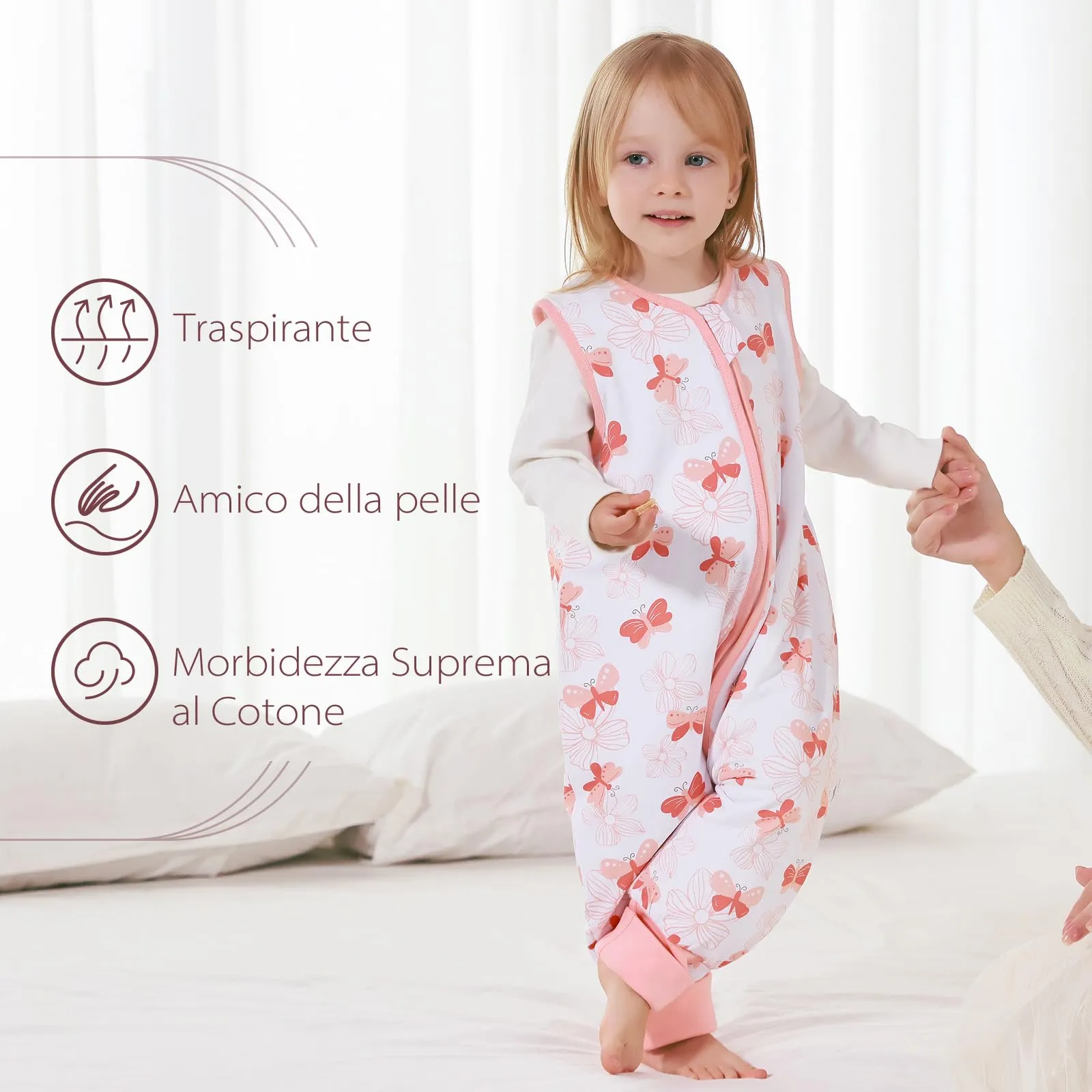 ToyaTec Sacco nanna con piedi, 2,5 Tog, super morbido, realizzato in rayon di bambù, per bambini, in fibra di bambù, per l'inverno, per l'autunno e l'inverno (rosa, 90cm (2-4 Jahre)) - immagine 8