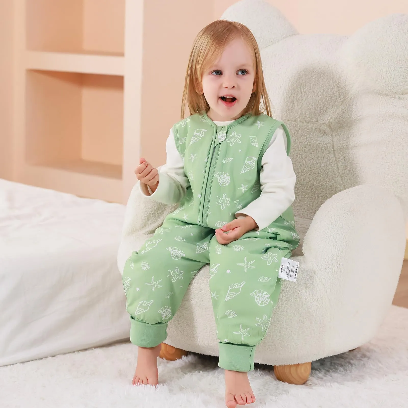 ToyaTec Sacco Nanna con Piedi, 2,5 Tog, Super Morbido, Realizzato in Rayon di bambù, per Bambini, in Fibra di bambù, per l'inverno, per l'autunno e l'inverno (Verde, 90cm (2-4 Jahre)) - immagine 3