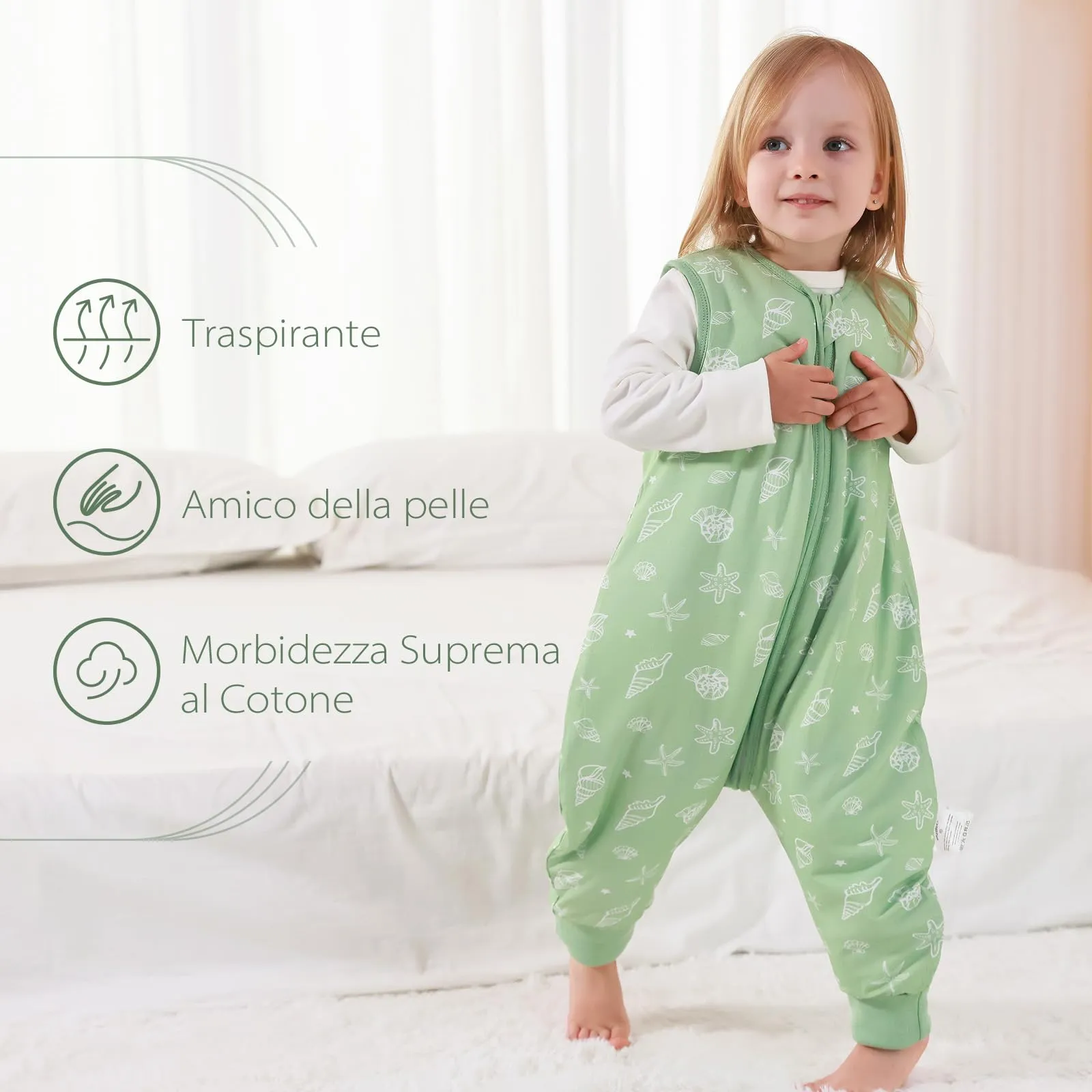 ToyaTec Sacco Nanna con Piedi, 2,5 Tog, Super Morbido, Realizzato in Rayon di bambù, per Bambini, in Fibra di bambù, per l'inverno, per l'autunno e l'inverno (Verde, 90cm (2-4 Jahre)) - immagine 8