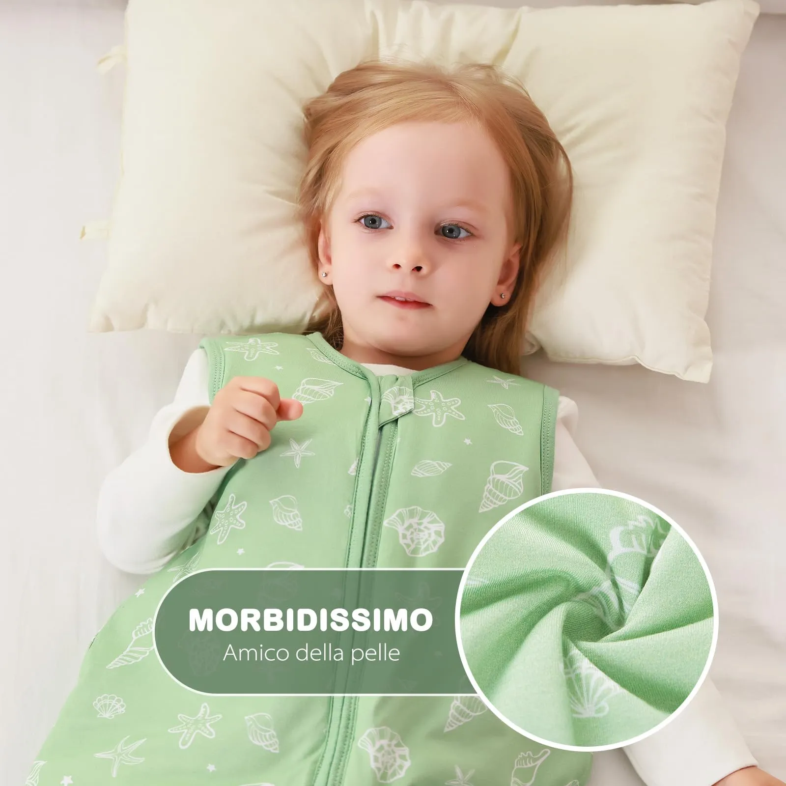 ToyaTec Sacco nanna con piedi, 2,5 Tog, super morbido, realizzato in rayon di bambù, per bambini, in fibra di bambù, per l'inverno, per l'autunno e l'inverno (verde,80cm (18-36 Mesi)) - immagine 5