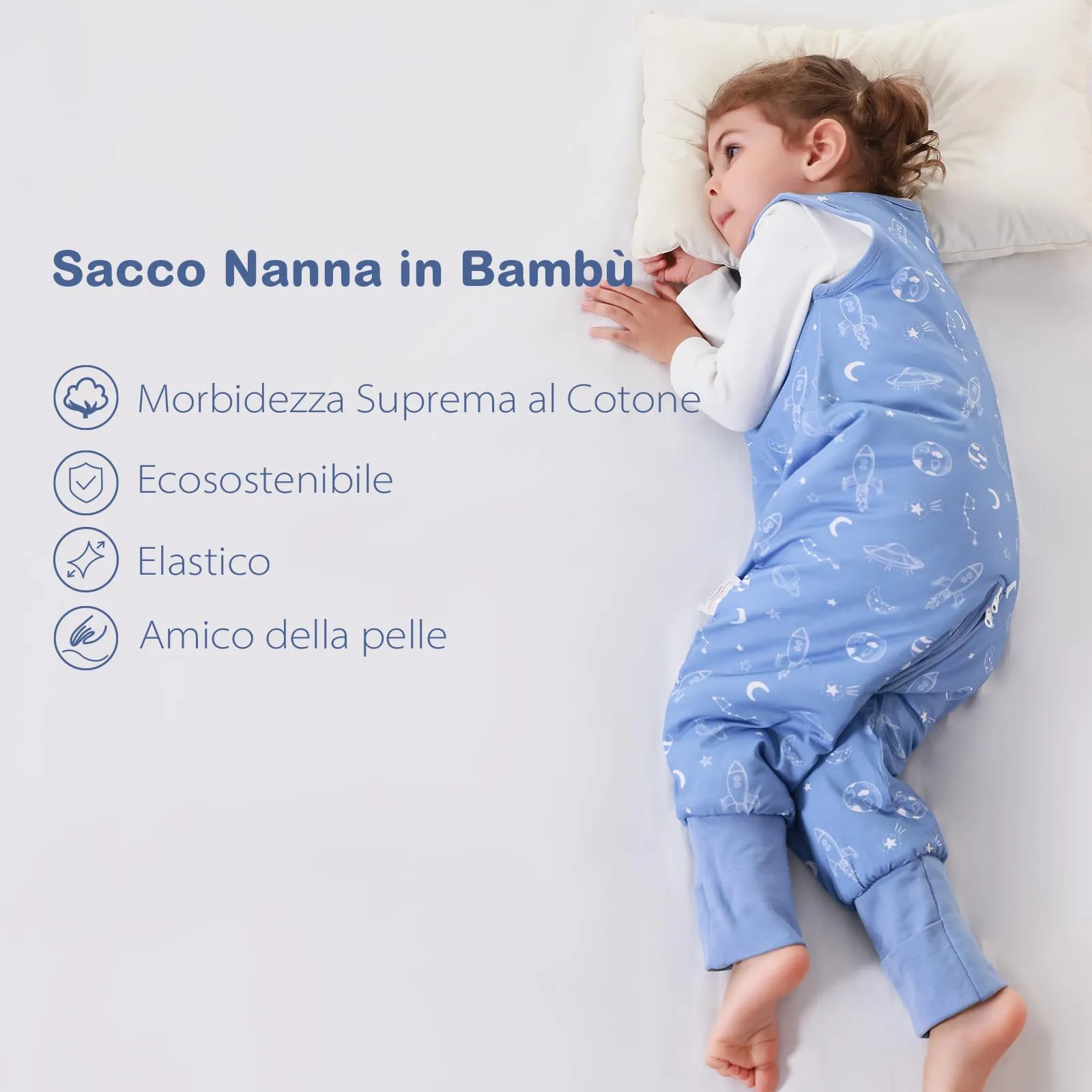 ToyaTec Sacco Nanna con Piedini, 2,5 Tog, Super Morbido, Realizzato in Rayon di bambù, per Bambini, in Fibra di bambù, per l'inverno, per l'autunno e l'inverno, Blu, 90cm (2-4 Jahre) - immagine 5