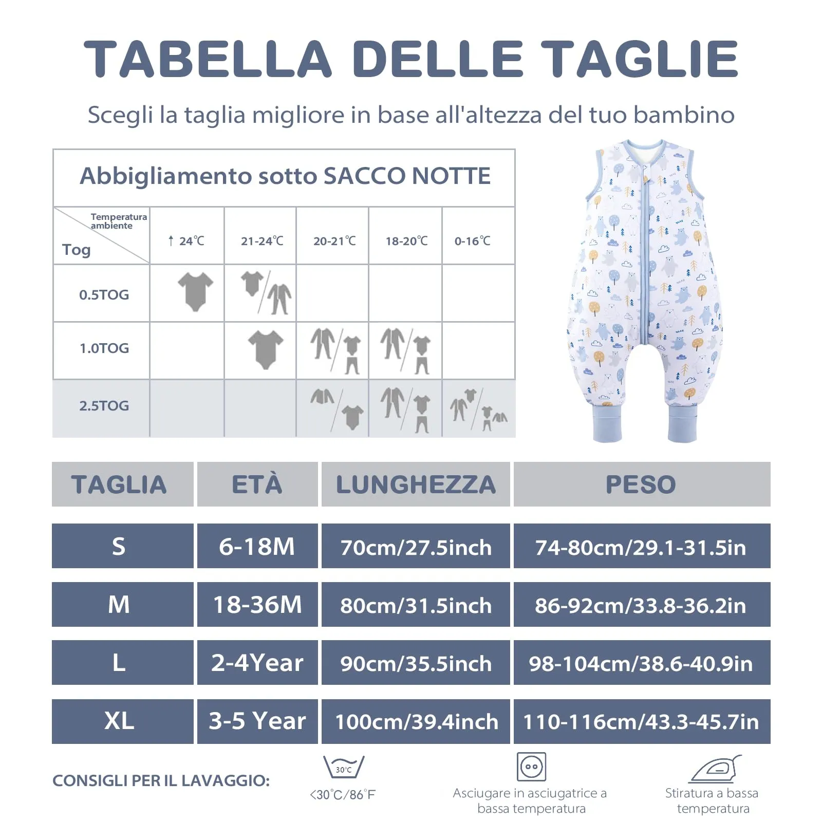 ToyaTec Sacco nanna con piedi, 2,5 Tog, super morbido, realizzato in rayon di bambù, per bambini, in fibra di bambù, per l'inverno, per l'autunno e l'inverno (orsi, 80cm (18-36 Mesi)) - immagine 7