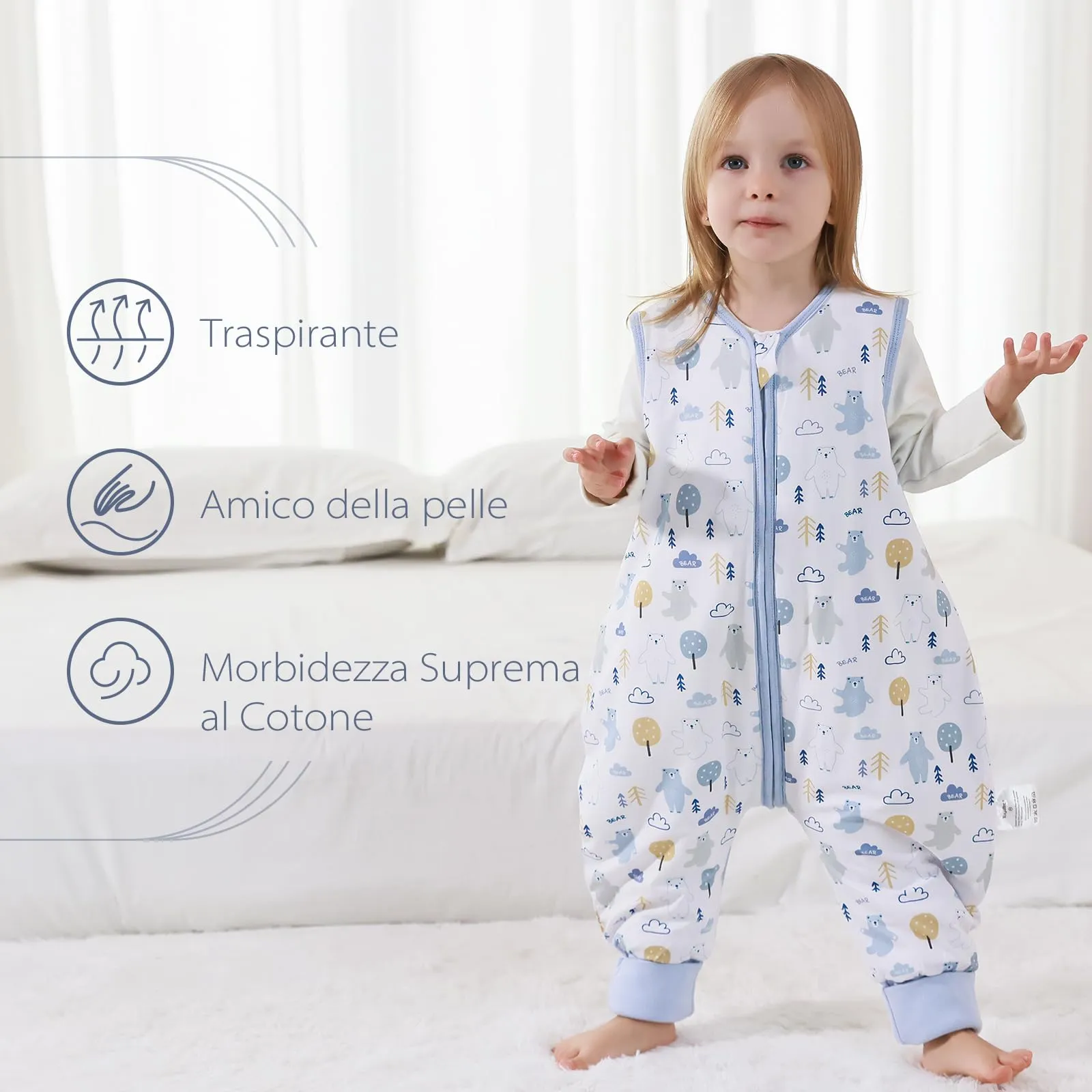 ToyaTec Sacco nanna con piedi, 2,5 Tog, super morbido, realizzato in rayon di bambù, per bambini, in fibra di bambù, per l'inverno, per l'autunno e l'inverno (orsi, 80cm (18-36 Mesi)) - immagine 9