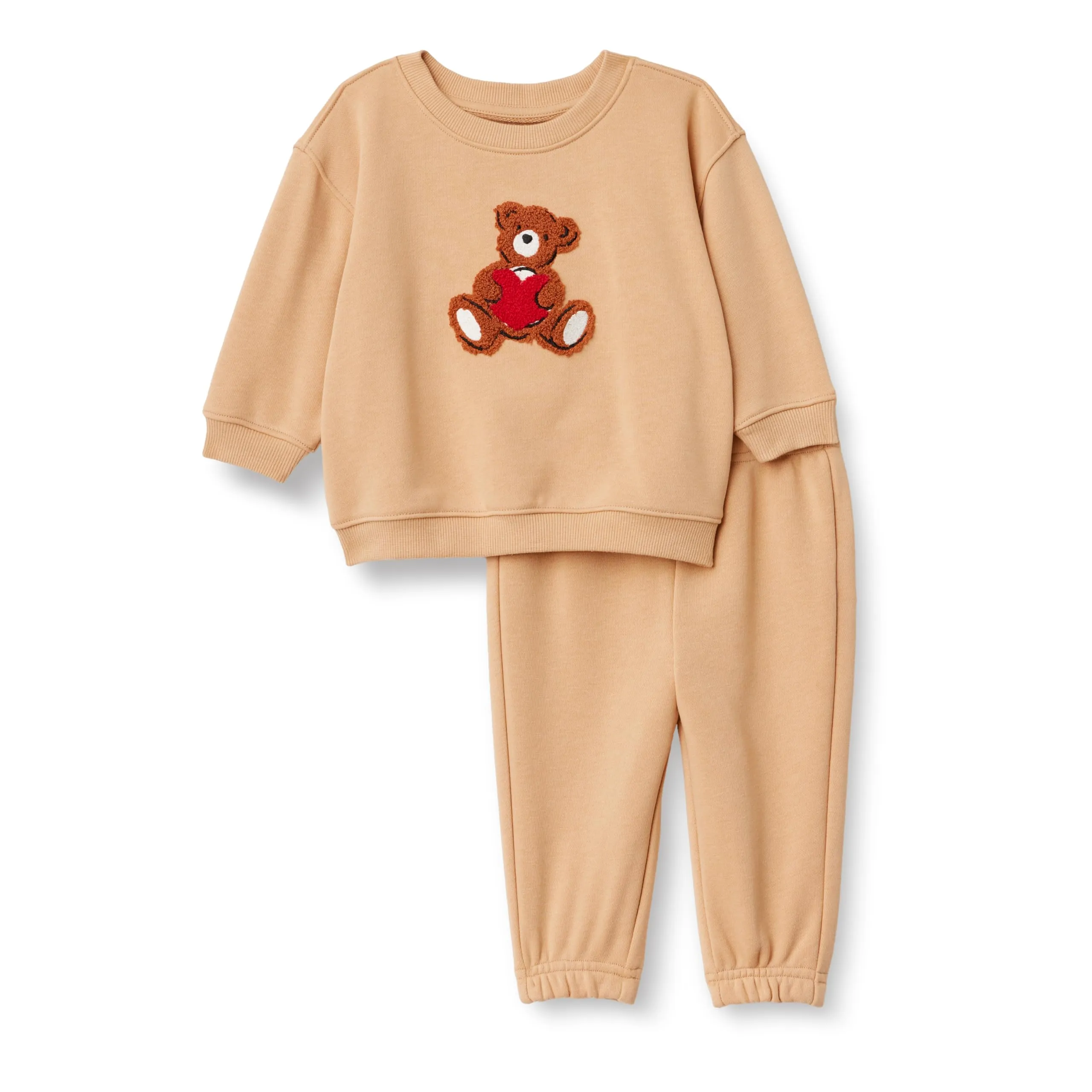 Amazon Essentials x Sofia Grainge Set Con Felpa E Pantaloni Sportivi Unisex - Bimbi 0-24, Cammello Chiaro Orsacchiotto Grande Con Cuore, 3-6 mesi - immagine 1