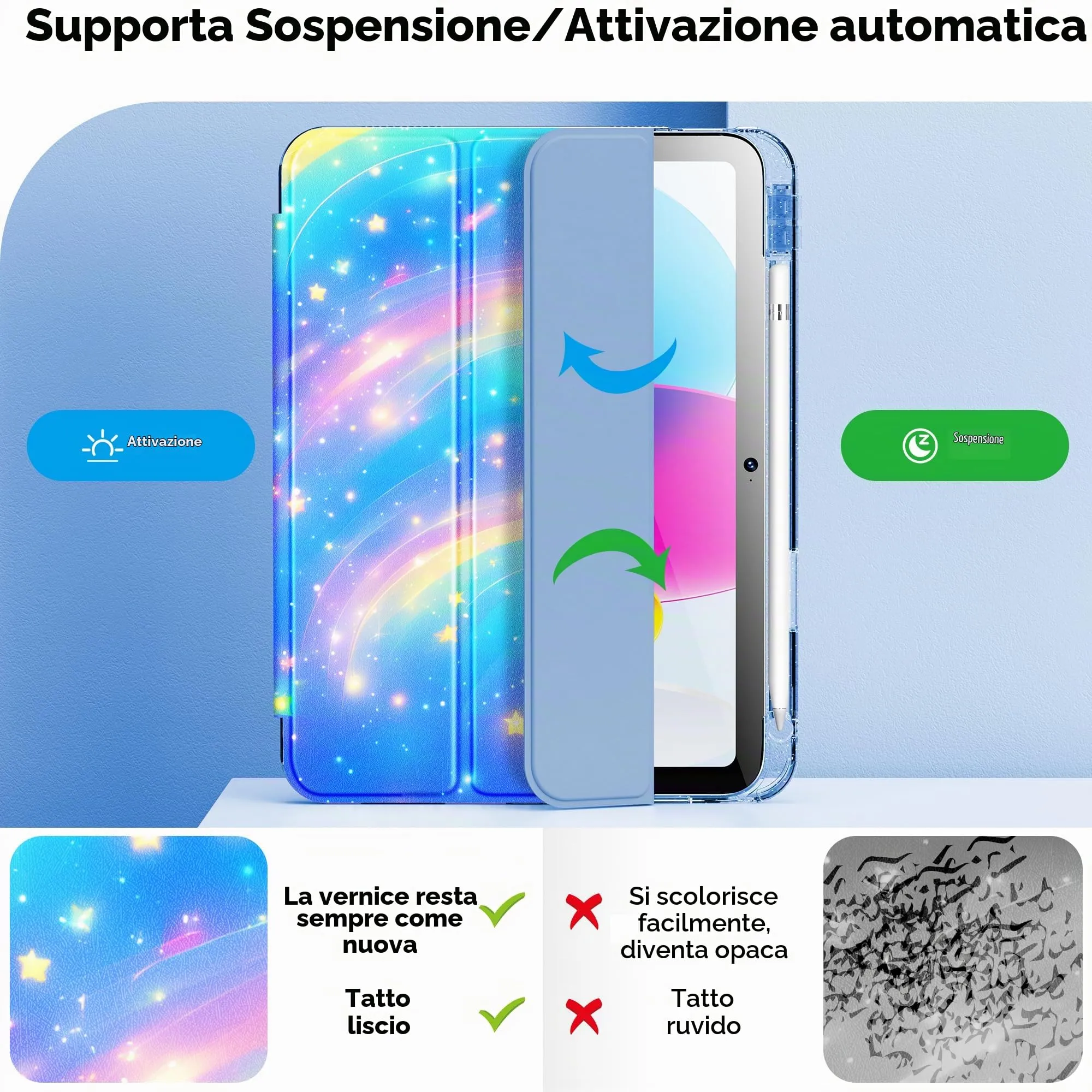 INFILAND Custodia per iPad 11 Generazione A16 11 Pollici 2025/iPad 10 Generazione 10,9 Pollici 2022,Glitterata con Retro Trasparente Brillante, Portapenne, per Bambini e Ragazze (Velo Galattico) - immagine 5
