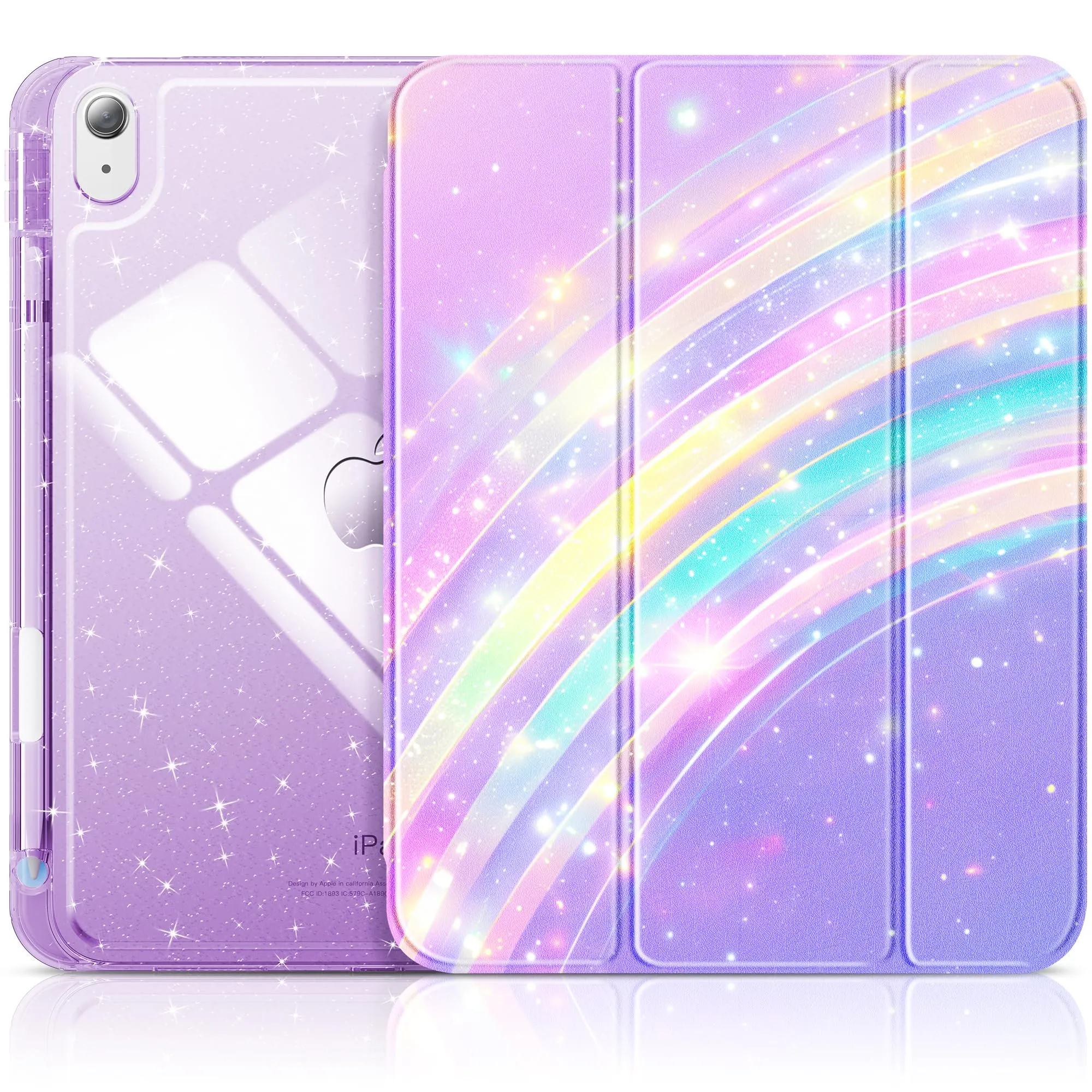 INFILAND Custodia per iPad 11 Generazione A16 11 Pollici 2025/iPad 10 Generazione 10,9 Pollici 2022,Glitterata con Retro Trasparente Brillante, Portapenne, per Bambini e Ragazze (Arco di Sogno Lilla) - immagine 1