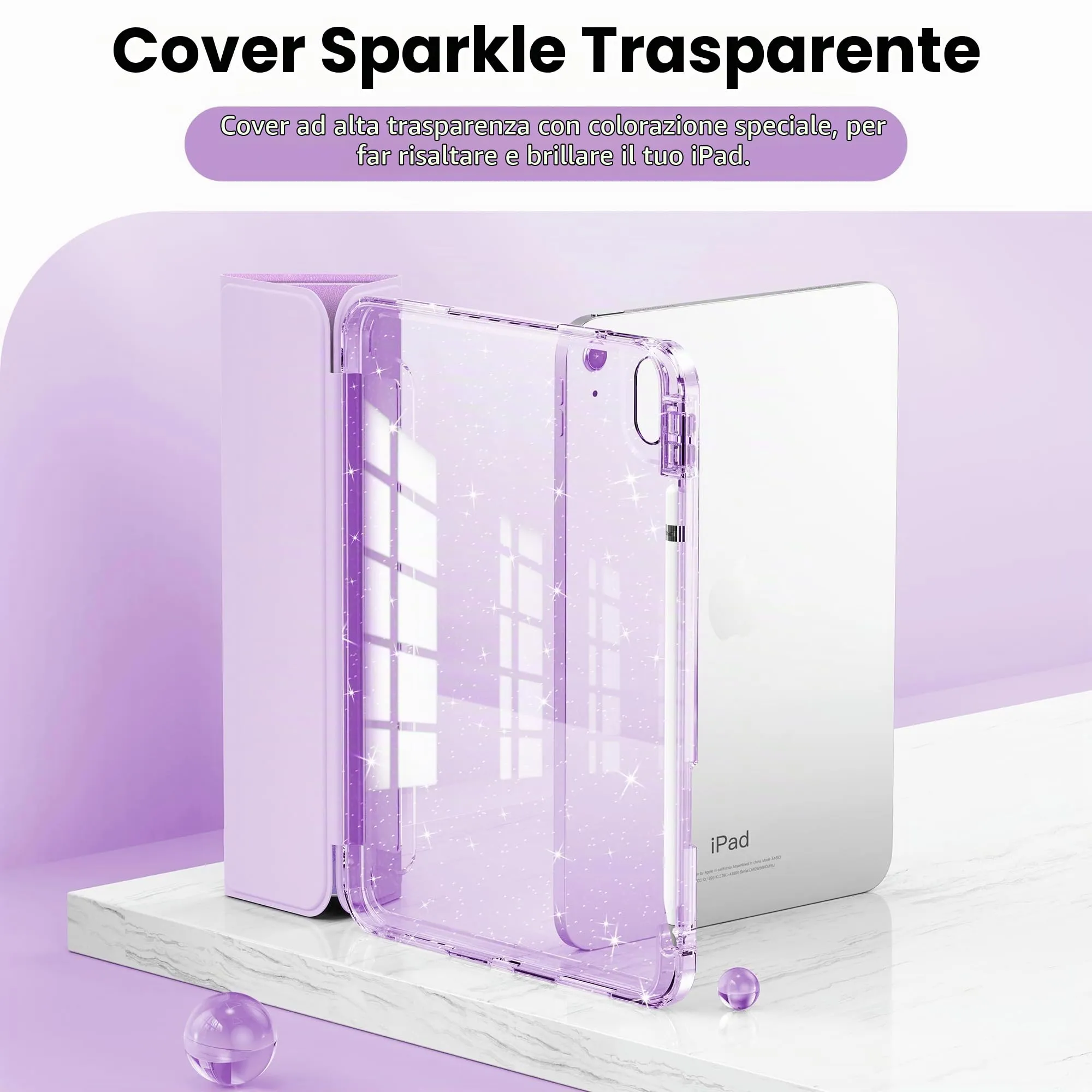 INFILAND Custodia per iPad 11 Generazione A16 11 Pollici 2025/iPad 10 Generazione 10,9 Pollici 2022,Glitterata con Retro Trasparente Brillante, Portapenne, per Bambini e Ragazze (Arco di Sogno Lilla) - immagine 2