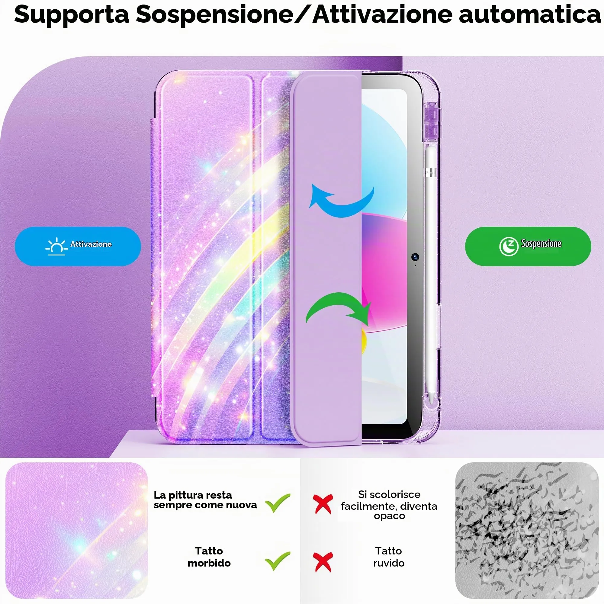 INFILAND Custodia per iPad 11 Generazione A16 11 Pollici 2025/iPad 10 Generazione 10,9 Pollici 2022,Glitterata con Retro Trasparente Brillante, Portapenne, per Bambini e Ragazze (Arco di Sogno Lilla) - immagine 5