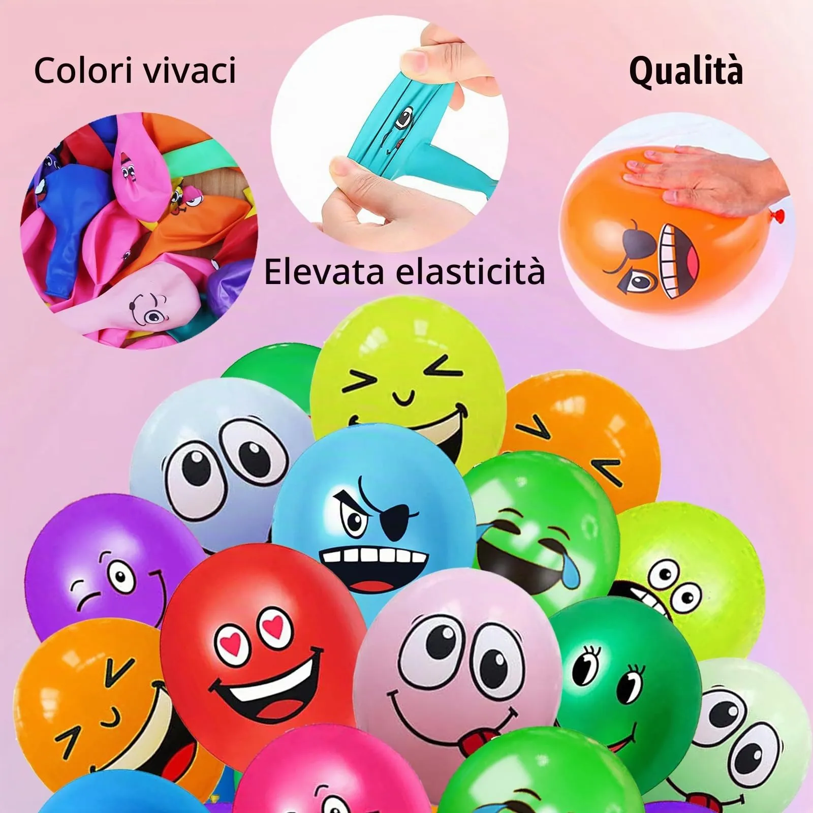 AUNGKWANG 20/50/100/200 Pezzi Palloncini Smiley, 12 Pollici Emoji Lattice Palloncino Festa, Palloncini Colorati per Feste Anniversario San Valentino Compleanno Festa Battesimo Baby Shower Deco - immagine 3