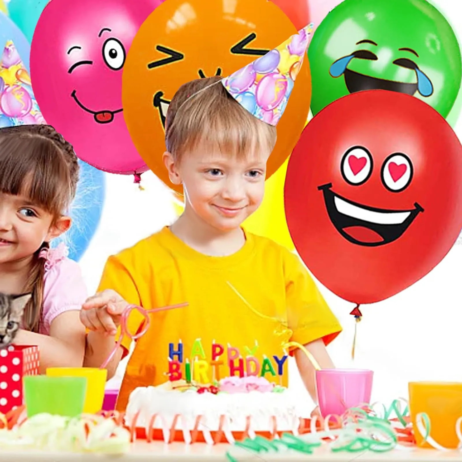 AUNGKWANG 20/50/100/200 Pezzi Palloncini Smiley, 12 Pollici Emoji Lattice Palloncino Festa, Palloncini Colorati per Feste Anniversario San Valentino Compleanno Festa Battesimo Baby Shower Deco - immagine 7