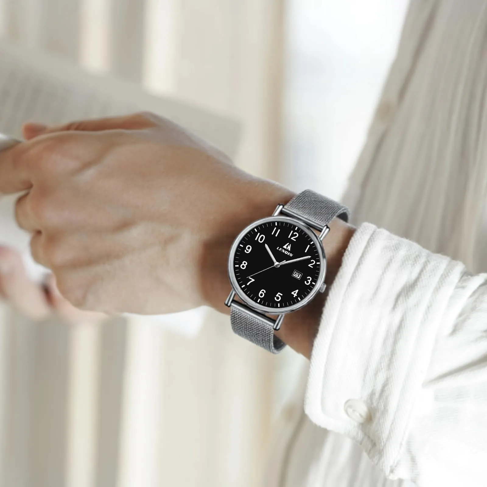 LN LENQIN Orologio Da Uomo In Acciaio Inossidabile Orologi Da Uomo Orologi Da Polso Al Quarzo Analogici 30m Impermeabile Orologio Casual Alla Moda Per - immagine 7
