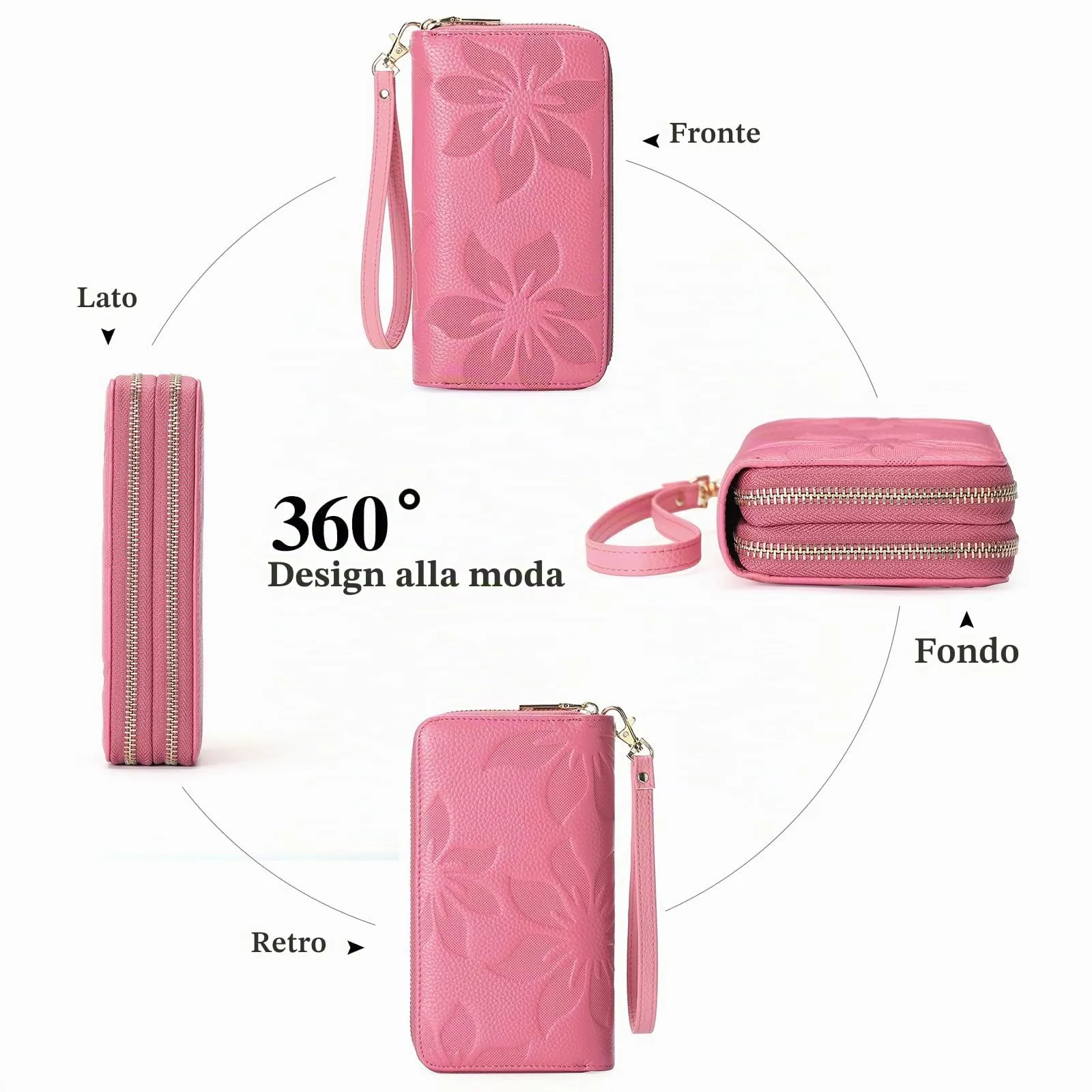 GOIACII Portafoglio Donna Grande Capacità Doppia Cerniera Porta Carta di Credito Portafogli da Donna in Pelle con Blocco RFID Telefono Wristlet - immagine 5