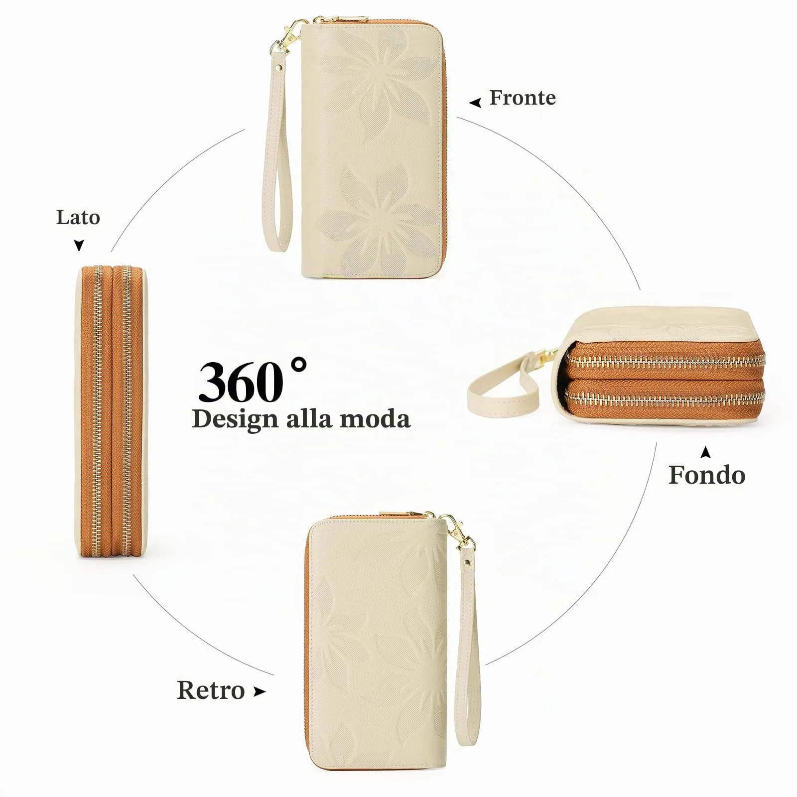GOIACII Portafoglio Donna Grande Capacità Doppia Cerniera Porta Carta di Credito Portafogli da Donna in Pelle con Blocco RFID Telefono Wristlet - immagine 5