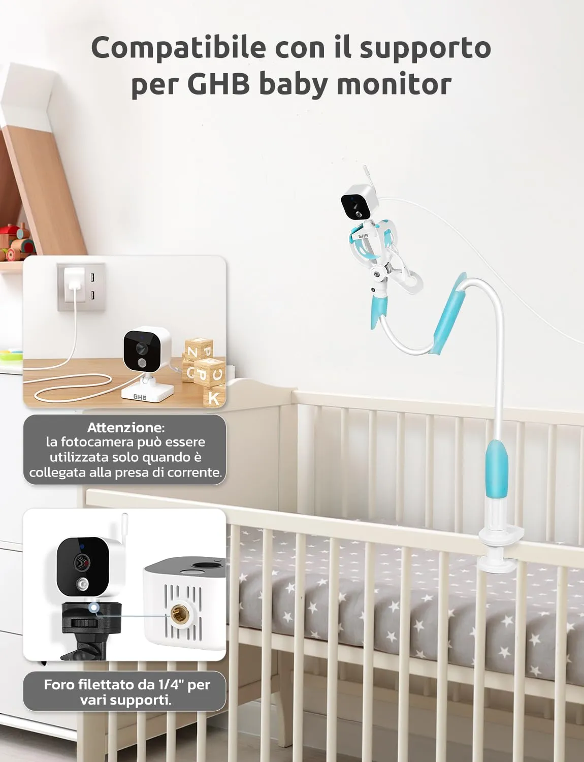 GHB Baby Monitor Video e Audio 5" 720P Schermo IPS, Visione Notturna - immagine 7