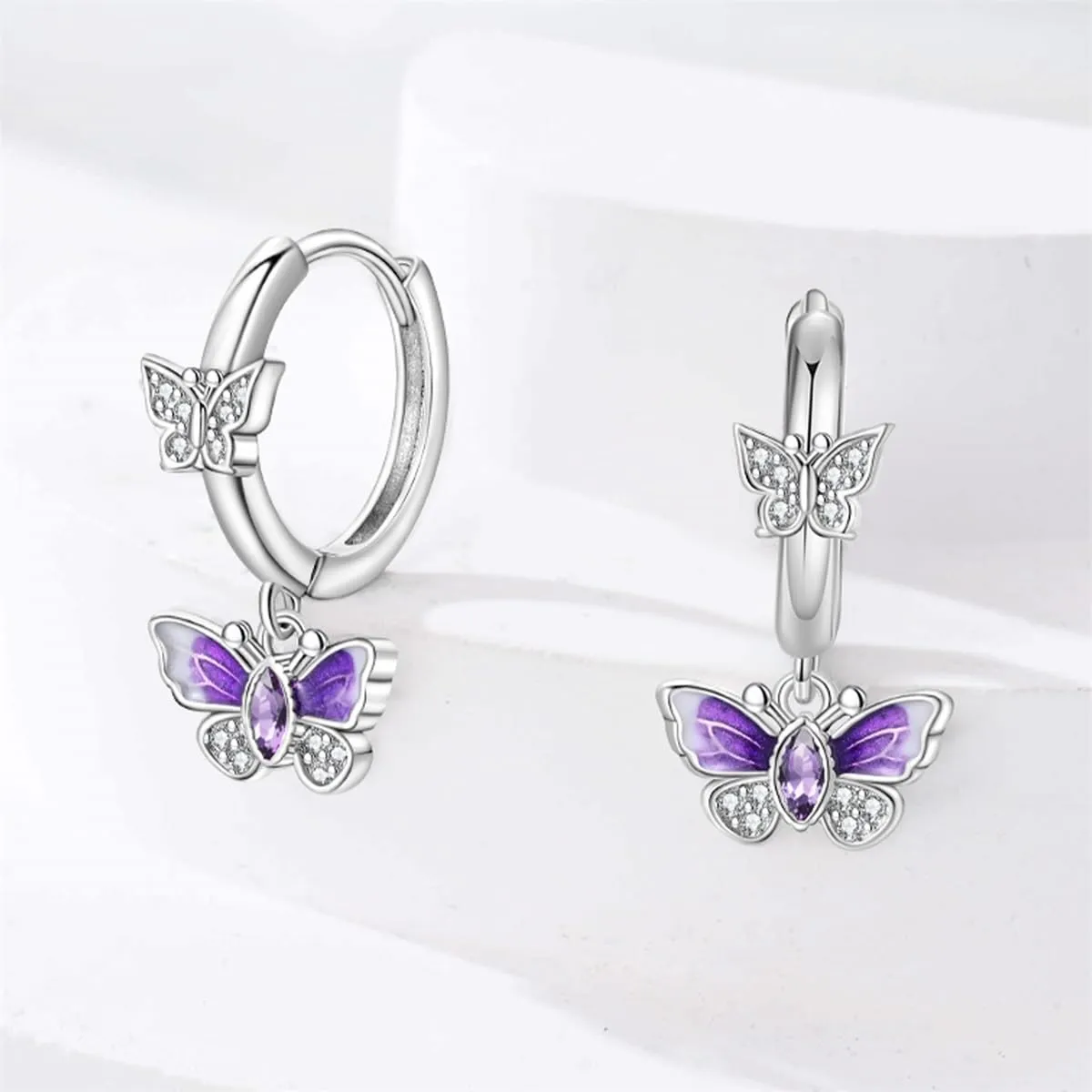 QIKAOLA S925 Orecchini in argento da donna Orecchini a cerchio ipoallergenici Orecchini Huggie con zirconia cubica - immagine 3