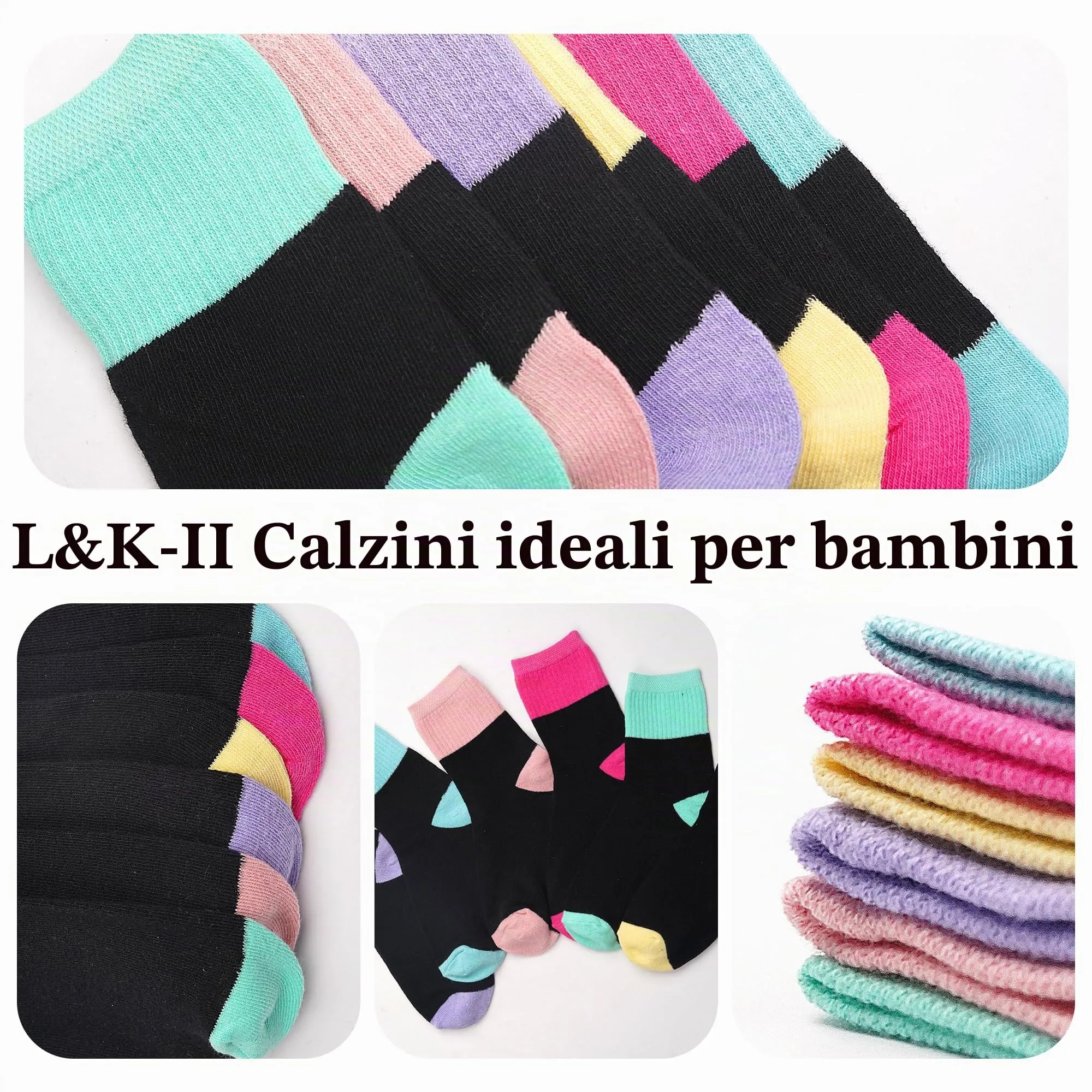 L&K-II 12 paia calzini delle ragazze calzini bambino in cotone confortevole 2896 27-30 - immagine 2