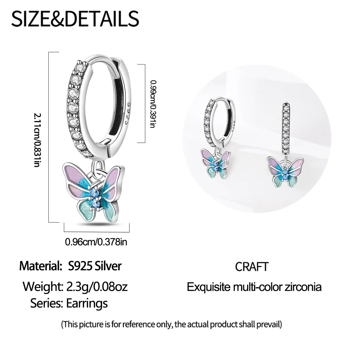 QIKAOLA S925 Orecchini in argento da donna Orecchini a cerchio ipoallergenici Orecchini Huggie con zirconia cubica - immagine 5