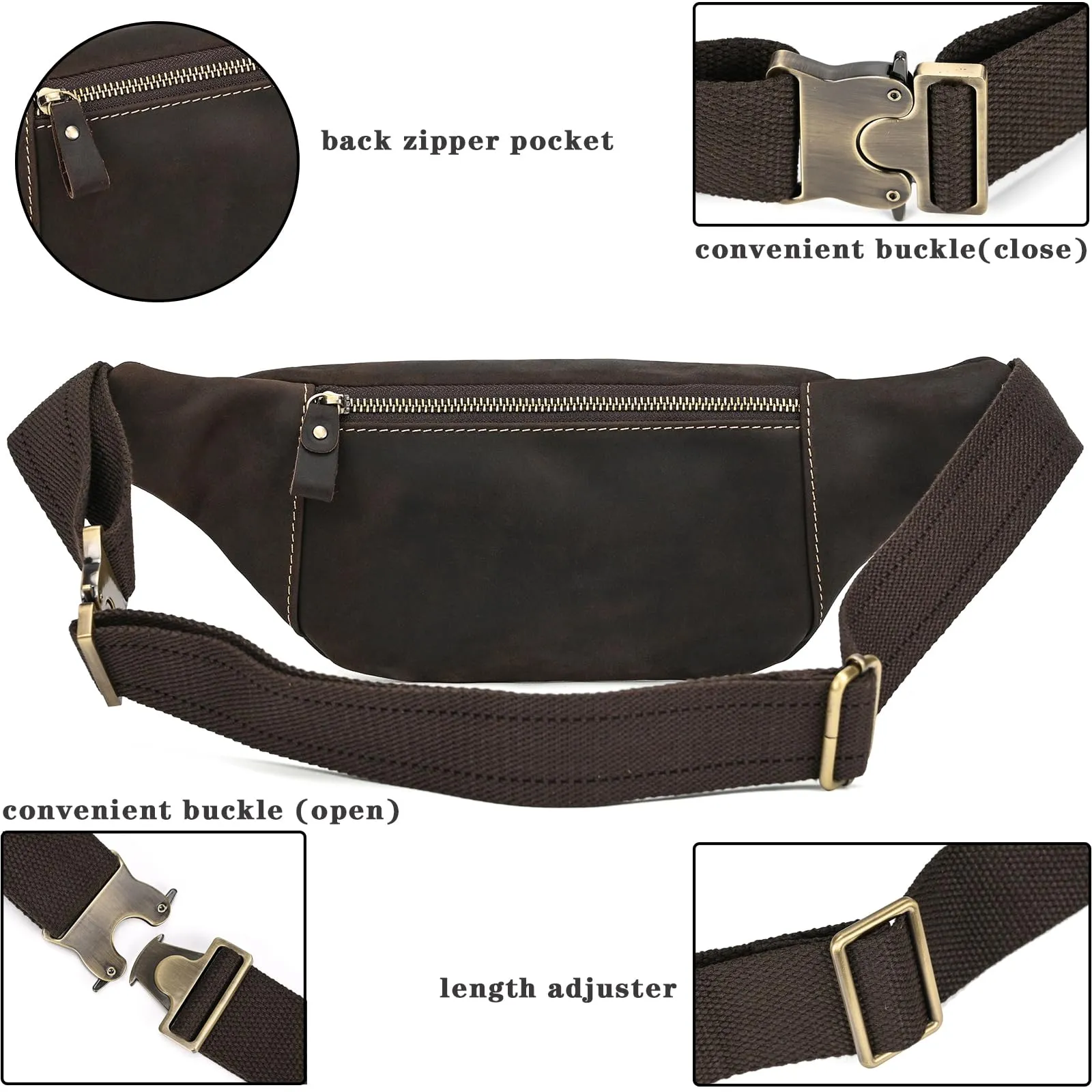 marsupio in vera pelle marsupi per uomo donna marsupio nero per viaggi festival passeggiate sport corsa palestra all'aperto allenamento esercizio vintage, 1034 marrone scuro - immagine 5