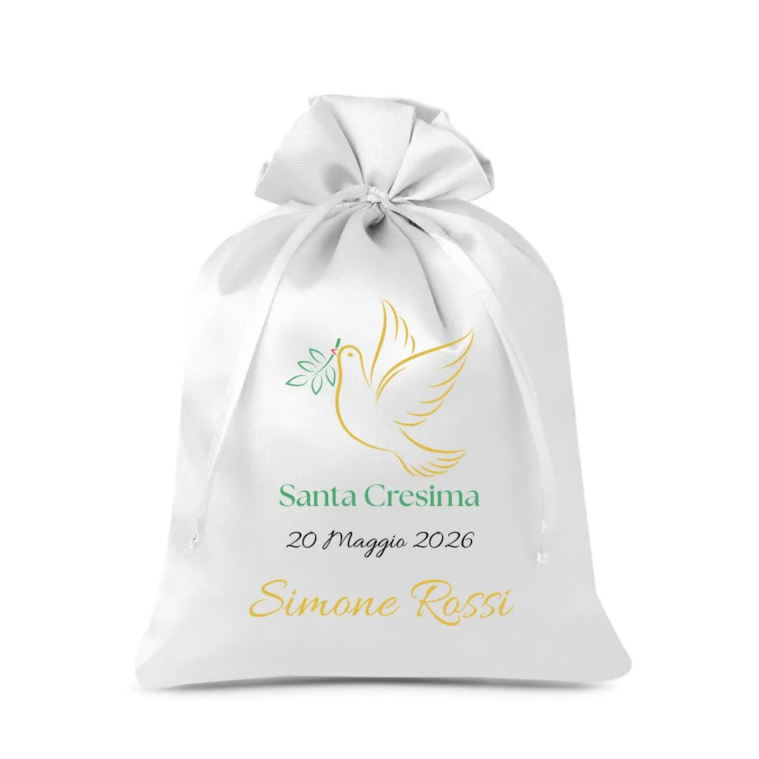 Cormar Sacchetti Bomboniere Cresima Personalizzati – Set 12 Pezzi, 9x12 cm, Colore Bianco con Ricamo Elegante (COLOMBA STILIZZATA) - immagine 1