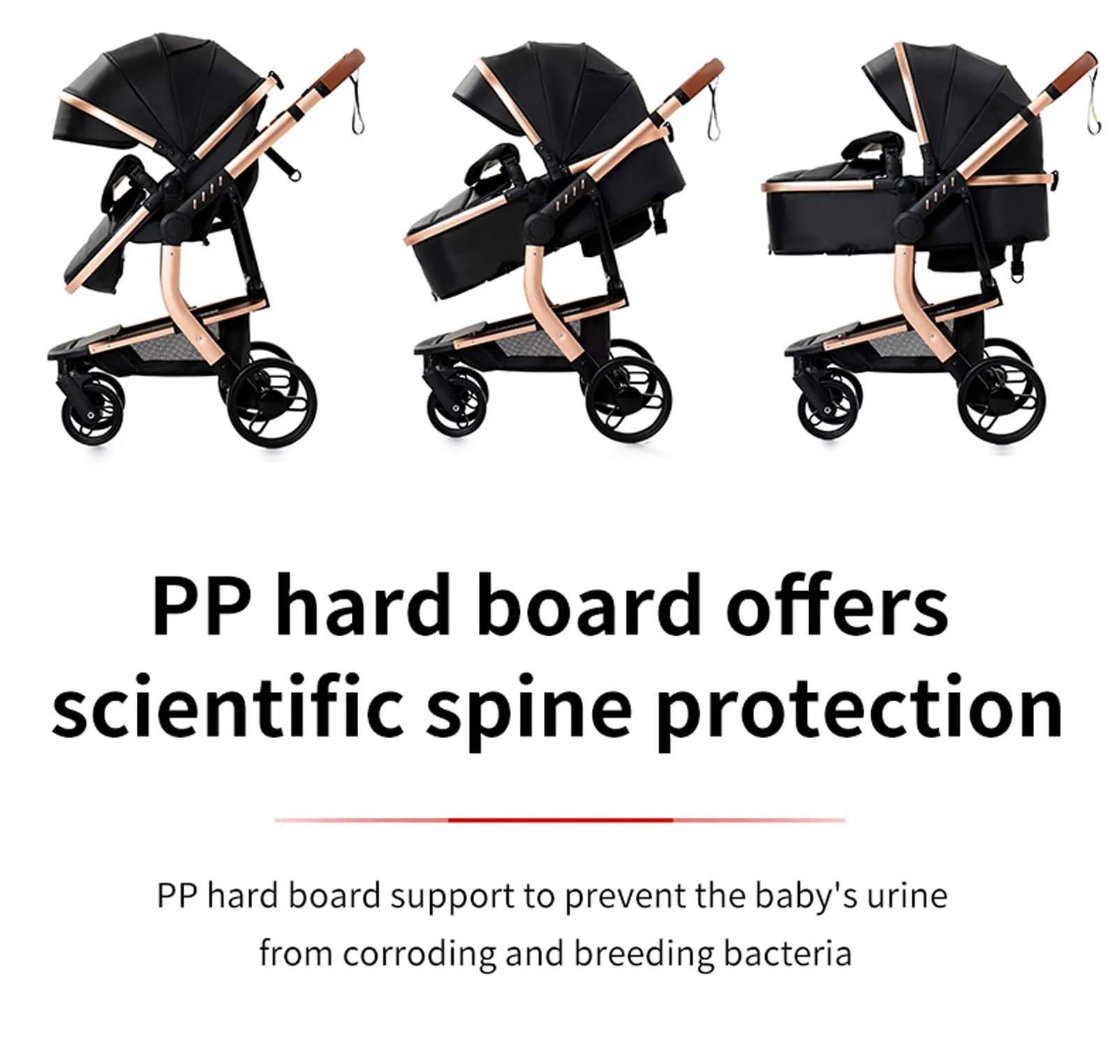 Reenborn Pelle PU Passeggino Trio, Passeggino 3 in 1 con Due Modi Reversibili Spingere, Trio Neonati con Design Pieghevole in Un Clic, Telaio Alluminio Paesaggistico Alto (L518 Silver Blue) - immagine 8