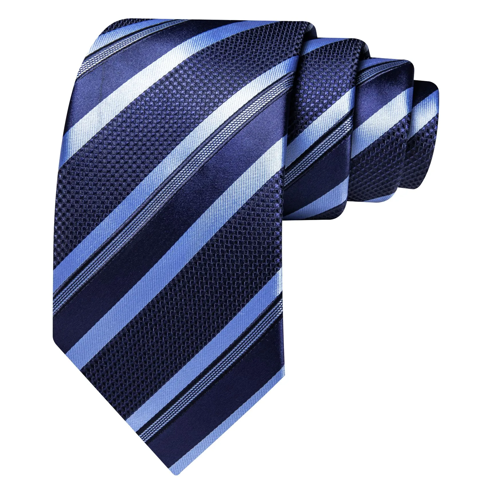 Barry.Wang Cravatta da uomo in seta a righe scozzesi da tasca quadrata gemelli fermacravatta 4 pezzi set classico cravatta da matrimonio, blu scuro azzurro, Taglia unica - immagine 3
