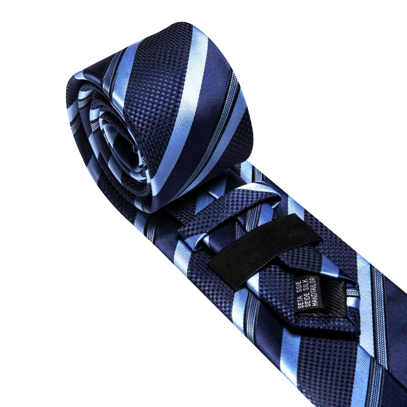Barry.Wang Cravatta da uomo in seta a righe scozzesi da tasca quadrata gemelli fermacravatta 4 pezzi set classico cravatta da matrimonio, blu scuro azzurro, Taglia unica - immagine 4
