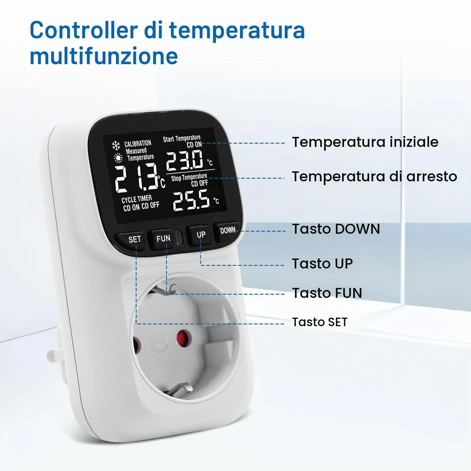 Regolatore di temperatura digitale - Presa 230 V - Con sonda - Termostato digitale - Presa - Controller di temperatura con modalità riscaldamento e raffreddamento - Per serra, frigorifero, terrario - immagine 2