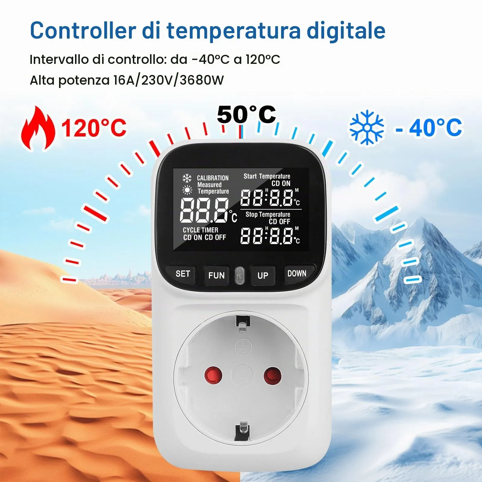 Regolatore di temperatura digitale - Presa 230 V - Con sonda - Termostato digitale - Presa - Controller di temperatura con modalità riscaldamento e raffreddamento - Per serra, frigorifero, terrario - immagine 3