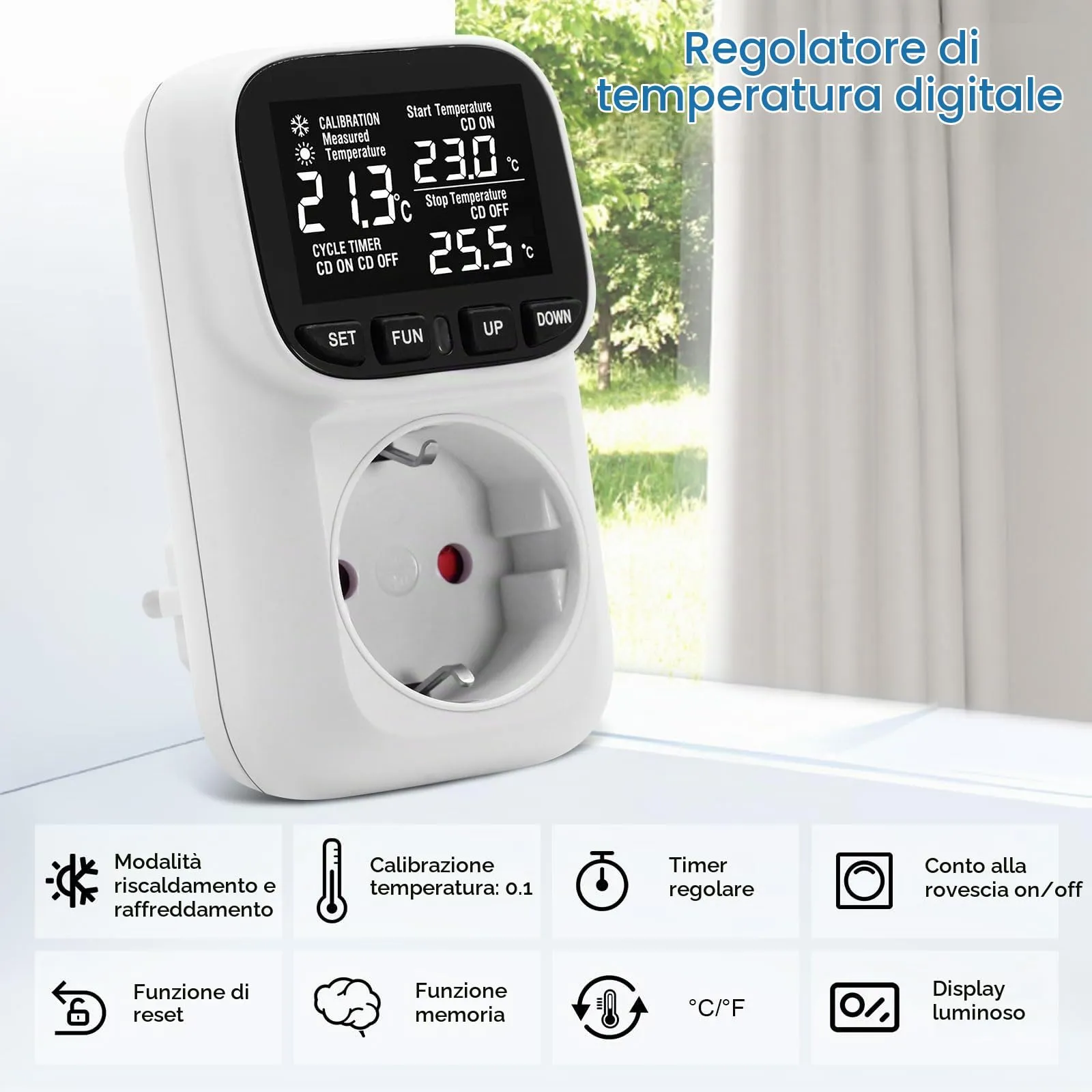 Regolatore di temperatura digitale - Presa 230 V - Con sonda - Termostato digitale - Presa - Controller di temperatura con modalità riscaldamento e raffreddamento - Per serra, frigorifero, terrario - immagine 5