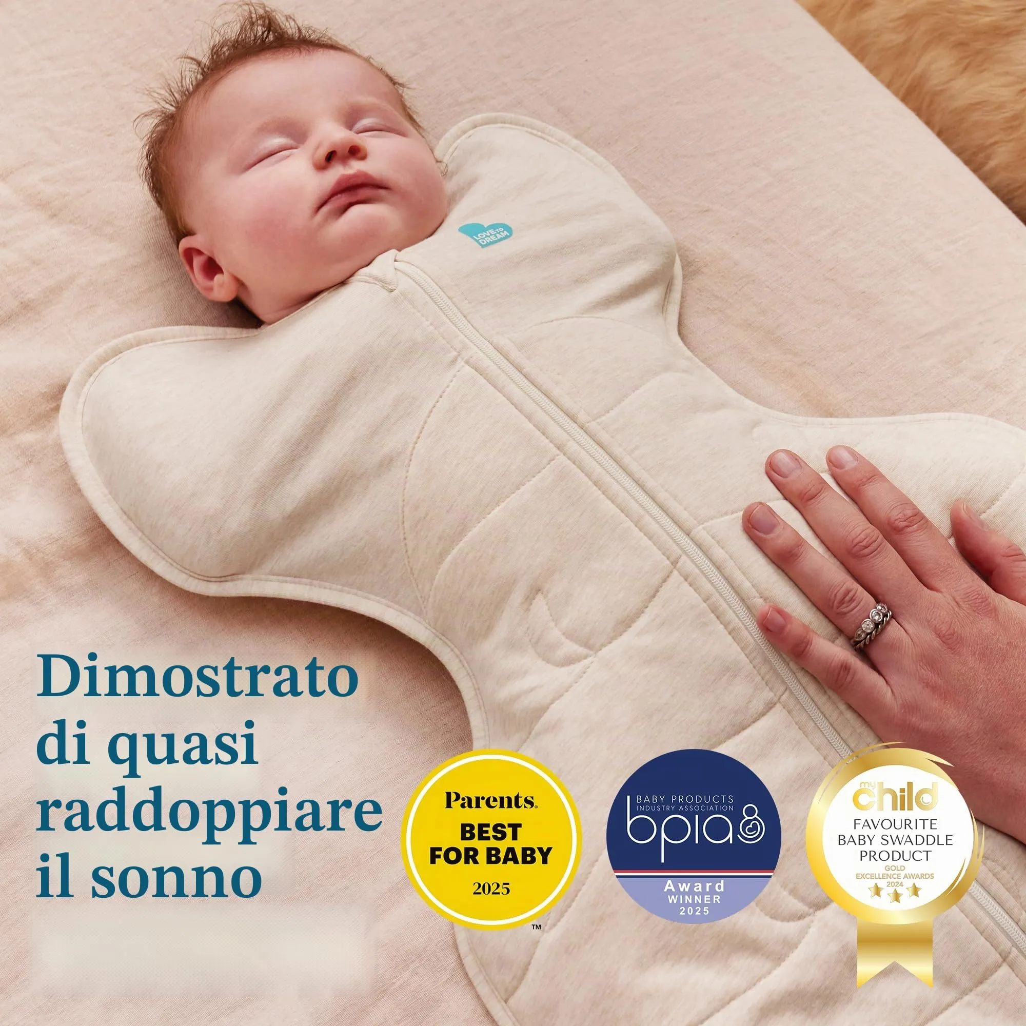 Love To Dream Swaddle UP, taglia piccola 3,5–6 kg - Rosa cipria | Vestibilità aderente, favorisce un sonno sano | 0,2 Tog per primavera ed estate (24–27°C) | Cotone e doppia cerniera - immagine 7