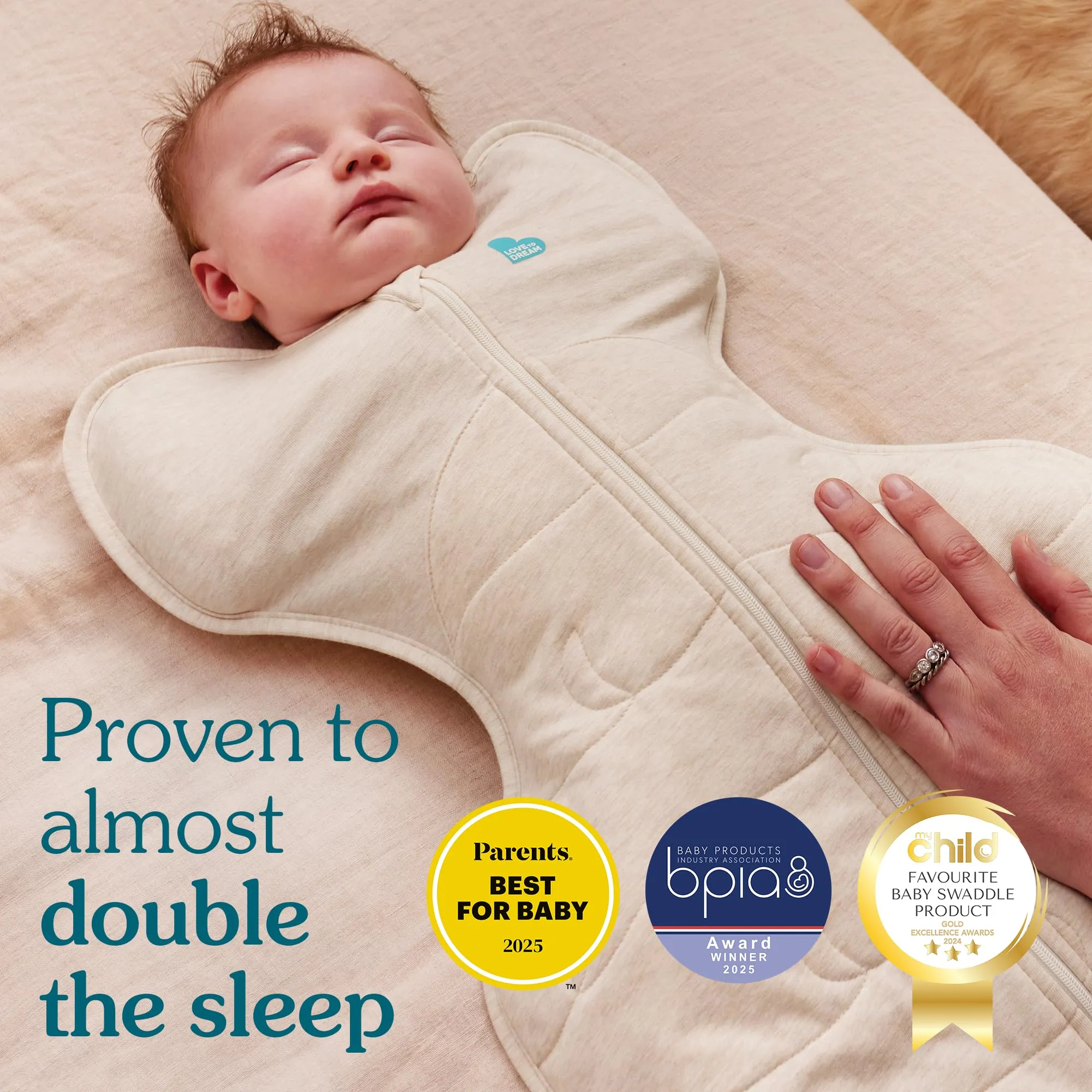 Love To Dream Swaddle UP, taglia media 6-8,5 kg - Rosa ciottolo | Vestibilità aderente, favorisce un sonno sano | 2,5 Tog per autunno e inverno (16–20°C) | Cotone e doppia cerniera - immagine 7
