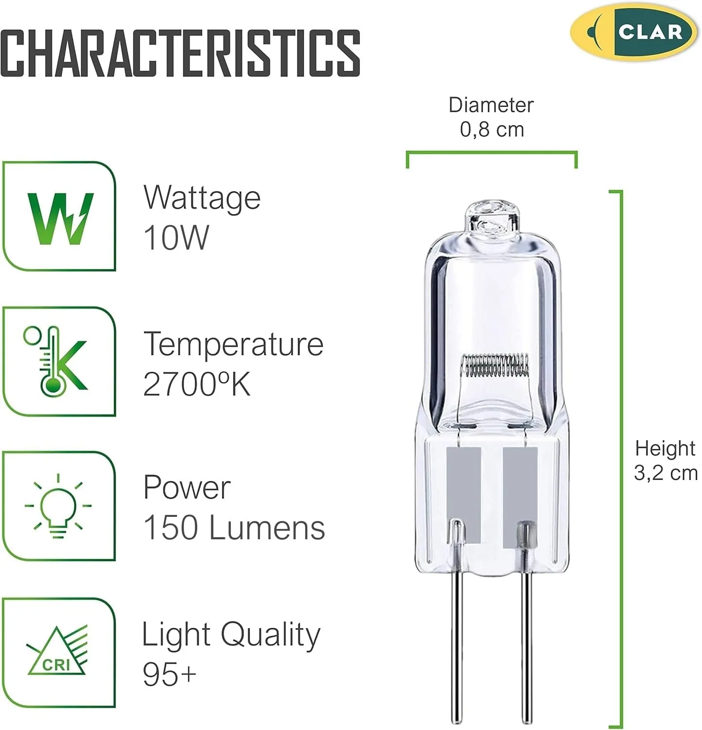 CLAR - Lampadina G4 alogena 10W 12V (Pack 10) - immagine 2
