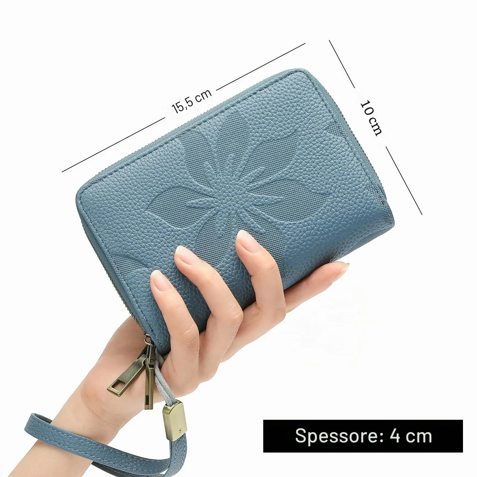 GOIACII Portafoglio Donna Medio Pelle Blocco RFID Porta Carta di Credito Doppia Cerniera Portamonete con Cinturino - immagine 4