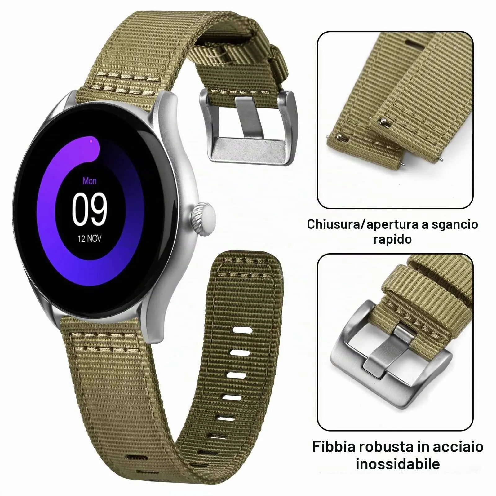 ANNEFIT Cinturino Orologio Nylon 18mm, Cinturini per Orologi Militari a Sgancio Rapido per Uomo Donna (Verde Oliva) - immagine 3