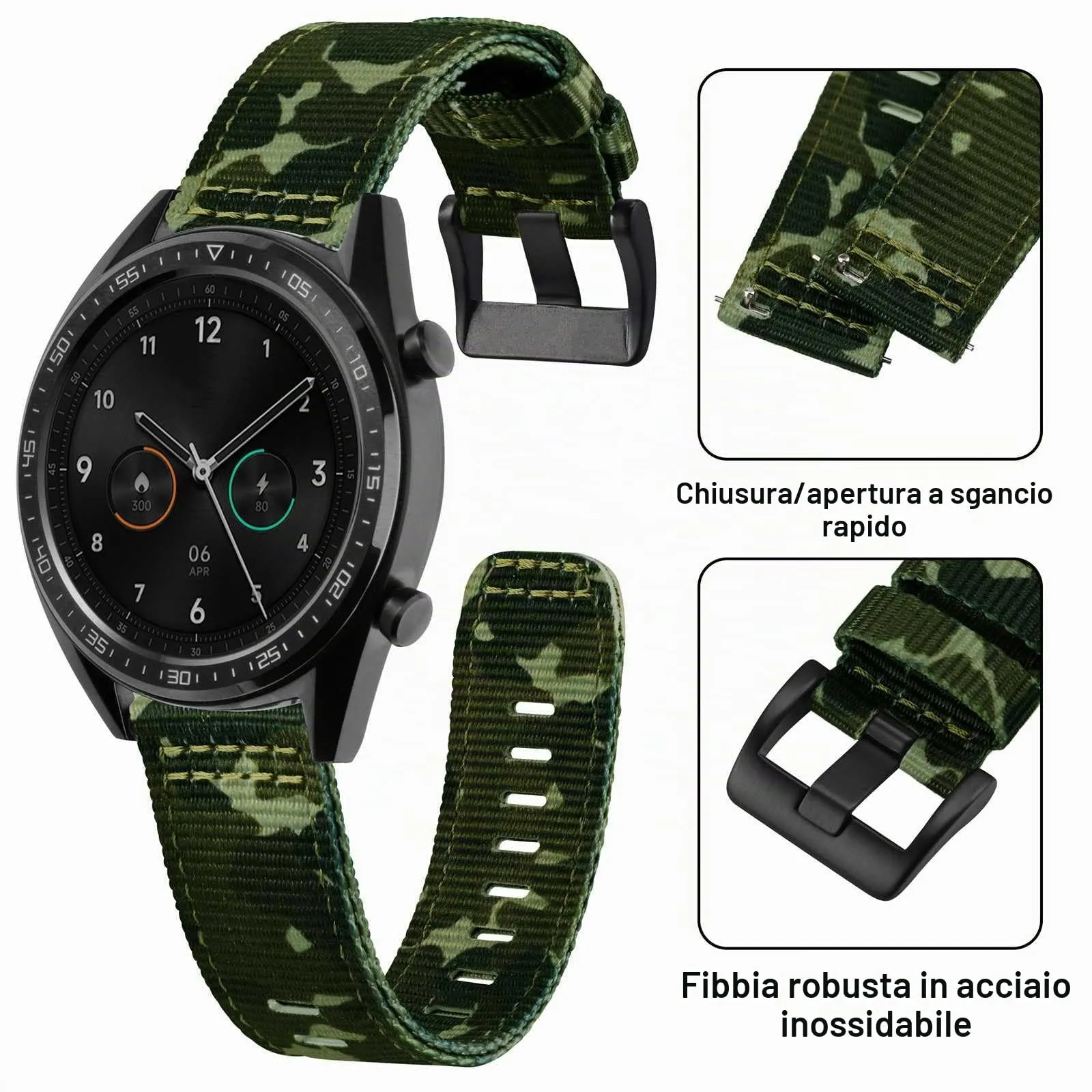 ANNEFIT Cinturino Orologio Nylon 22mm con Fibbia Nera, Cinturini per Orologi Militari a Sgancio Rapido per Uomo Donna (Verde Mimetico) - immagine 3