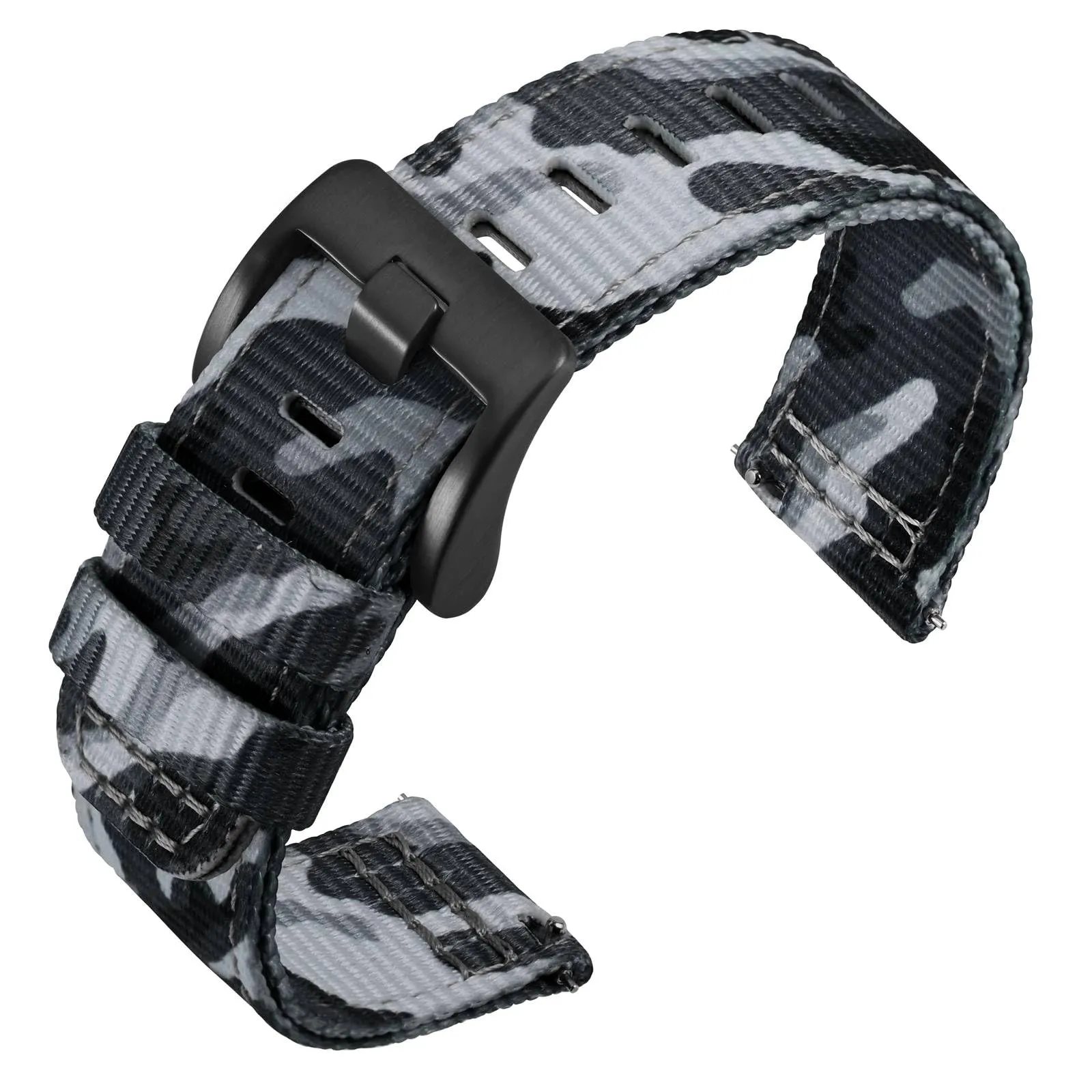 ANNEFIT Cinturino Orologio Nylon 22mm con Fibbia Nera, Cinturini per Orologi Militari a Sgancio Rapido per Uomo Donna (Grigio Mimetico) - immagine 1