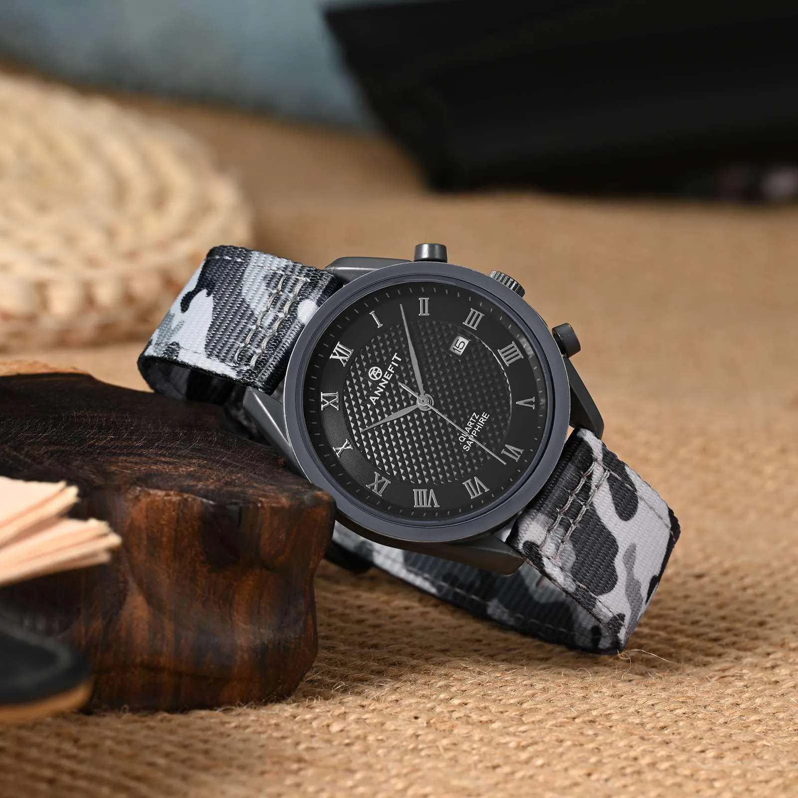 ANNEFIT Cinturino Orologio Nylon 22mm con Fibbia Nera, Cinturini per Orologi Militari a Sgancio Rapido per Uomo Donna (Grigio Mimetico) - immagine 7
