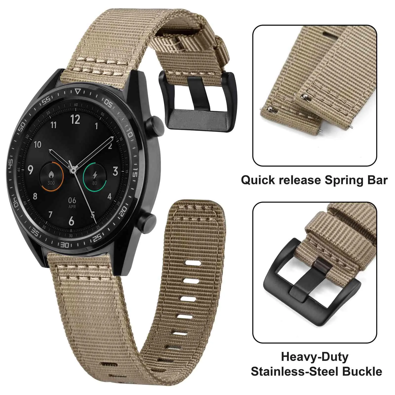ANNEFIT Cinturino Orologio Nylon 26mm con Fibbia Nera, Cinturini per Orologi Militari a Sgancio Rapido per Uomo Donna (Cachi) - immagine 3