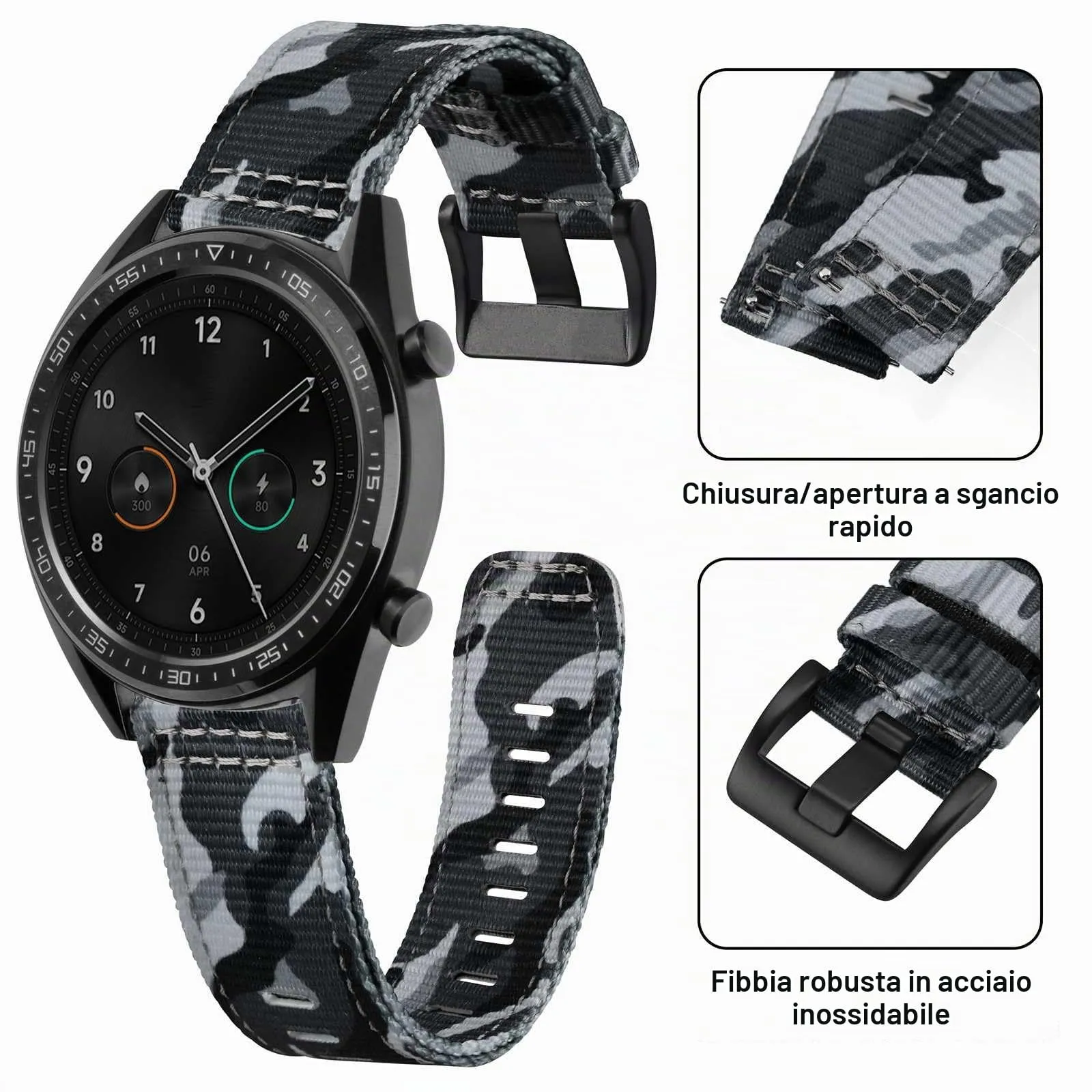 ANNEFIT Cinturino Orologio Nylon 20mm con Fibbia Nera, Cinturini per Orologi Militari a Sgancio Rapido per Uomo Donna (Grigio Mimetico) - immagine 3